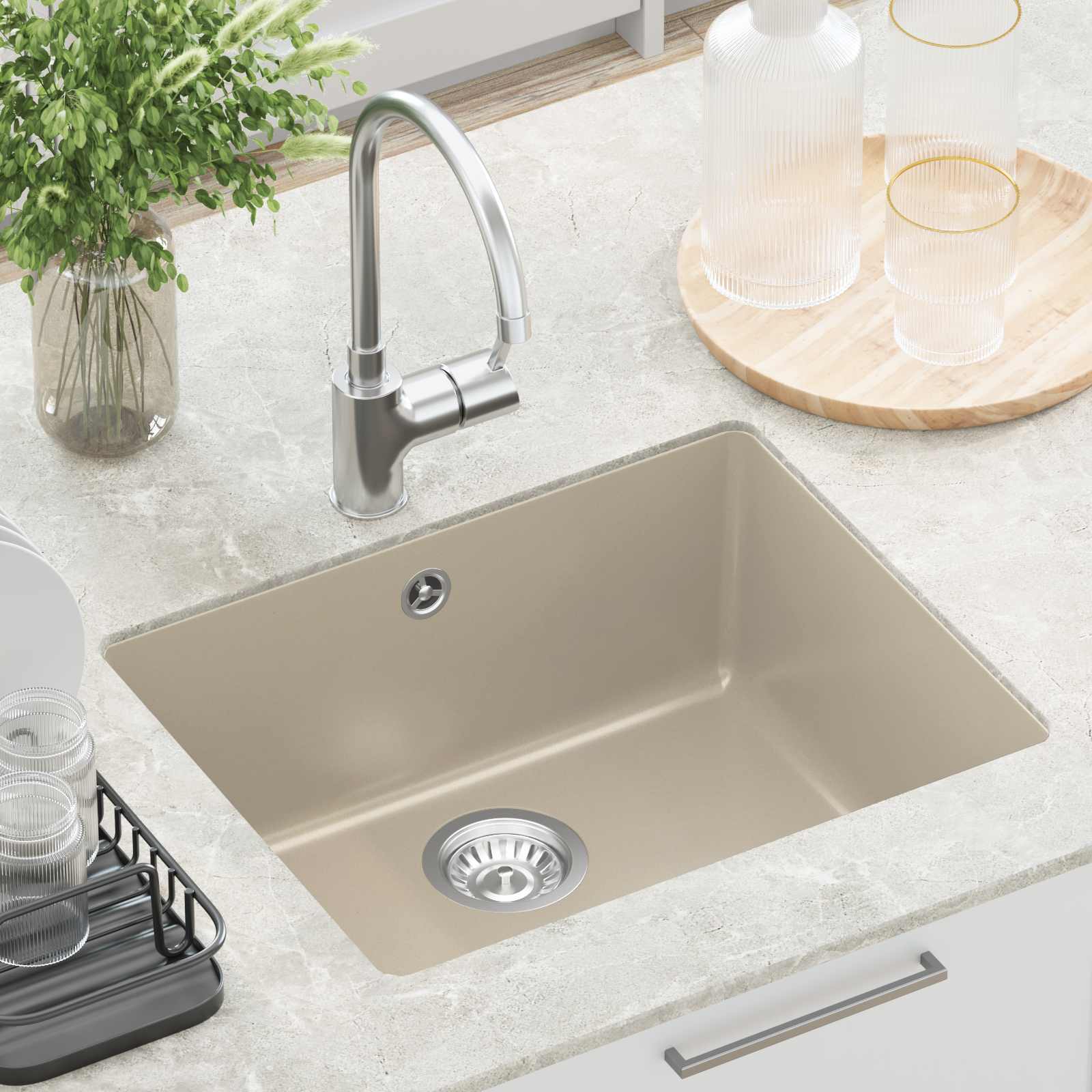 Waschbecken 80% Quarz und 20% Harz 530 x 460 mm Beige