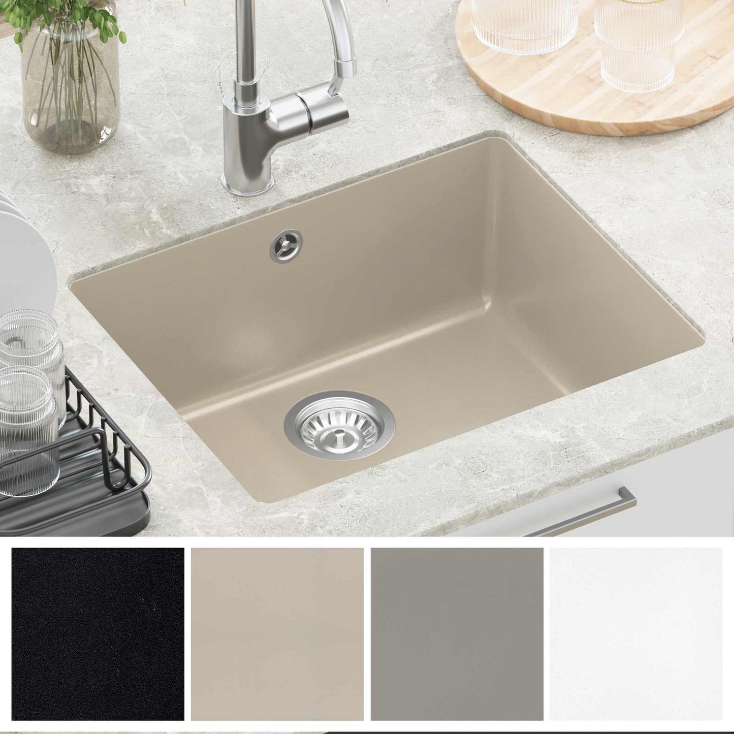 Waschbecken 80% Quarz und 20% Harz 530 x 460 mm Beige