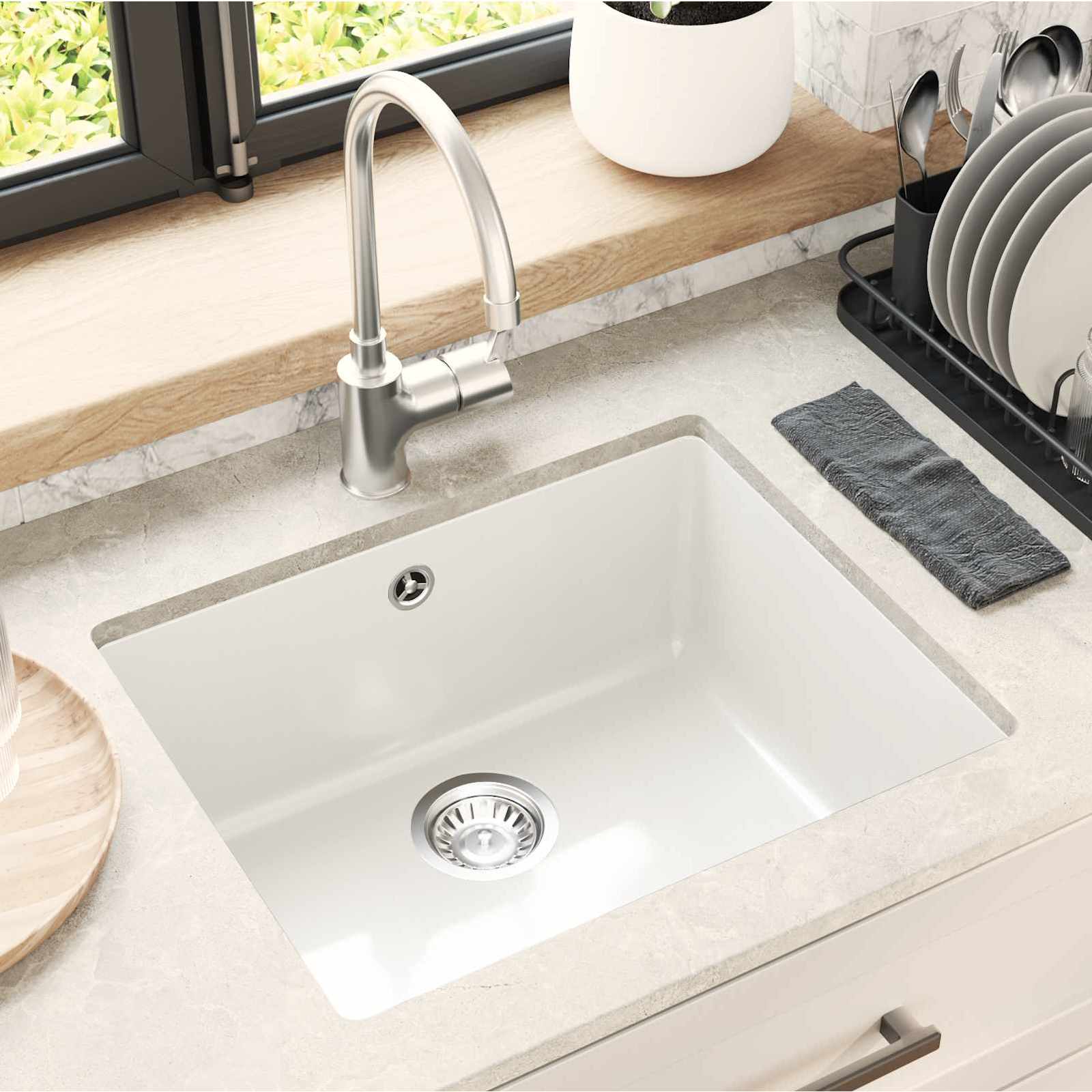 Waschbecken 80% Quarz und 20% Harz 530 x 460 mm Weiß