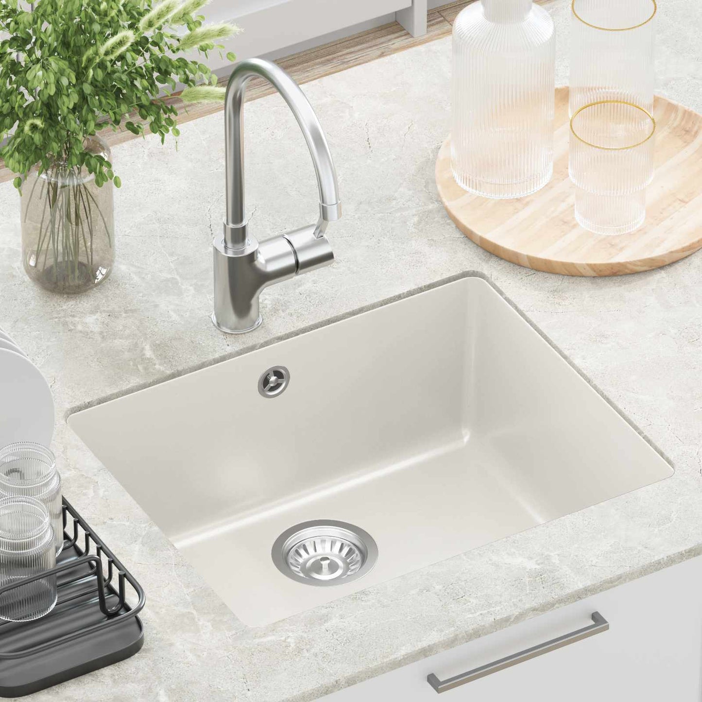 Waschbecken 80% Quarz und 20% Harz 530 x 460 mm Weiß