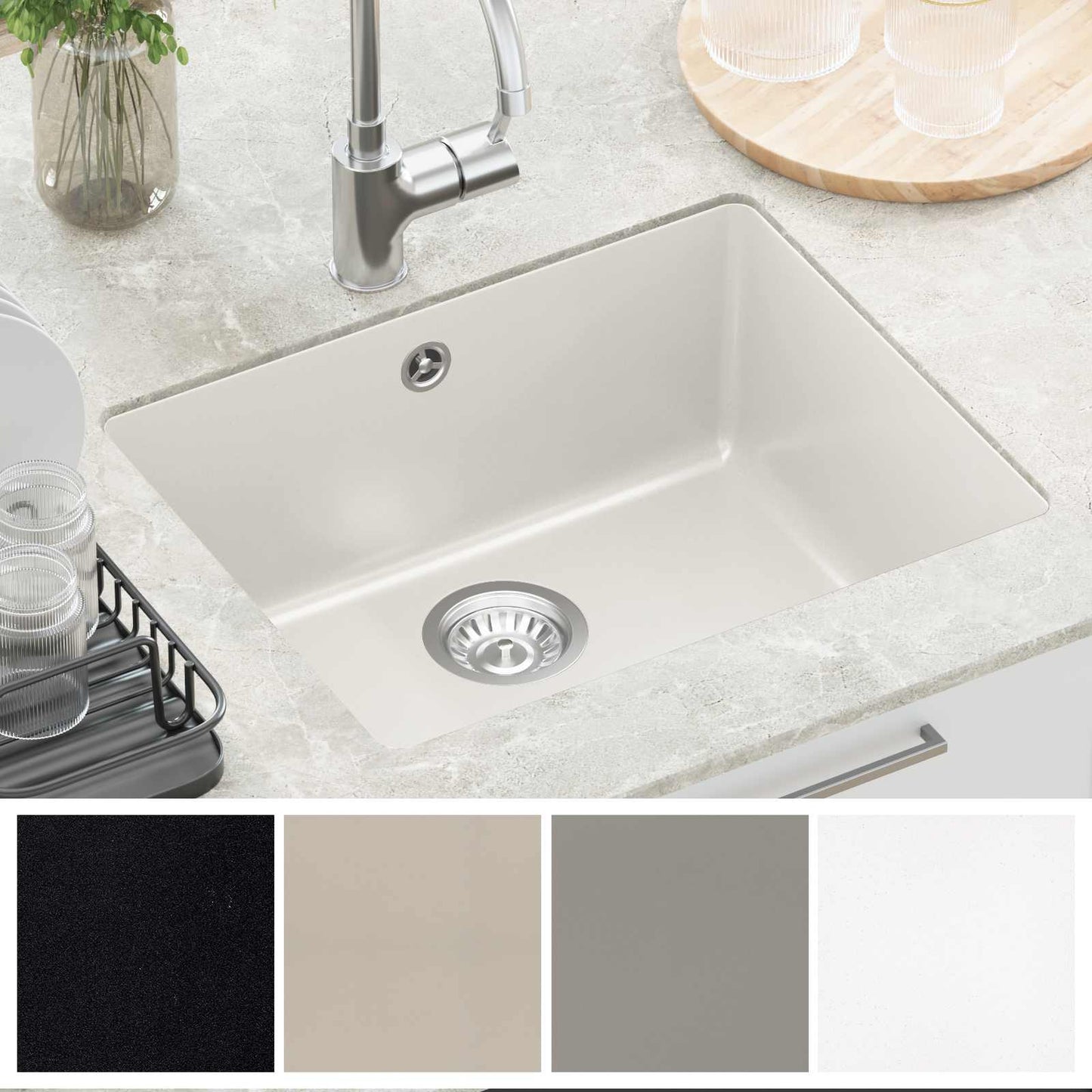 Waschbecken 80% Quarz und 20% Harz 530 x 460 mm Weiß