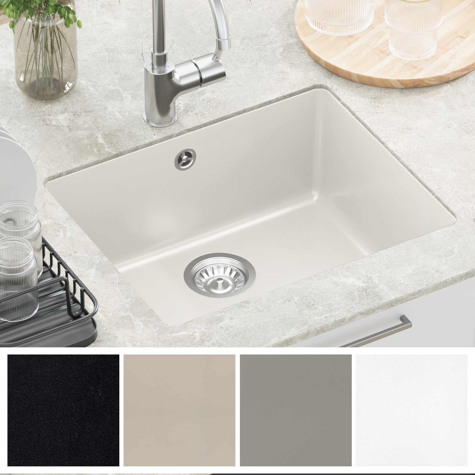 Waschbecken 80% Quarz und 20% Harz 530 x 460 mm Weiß