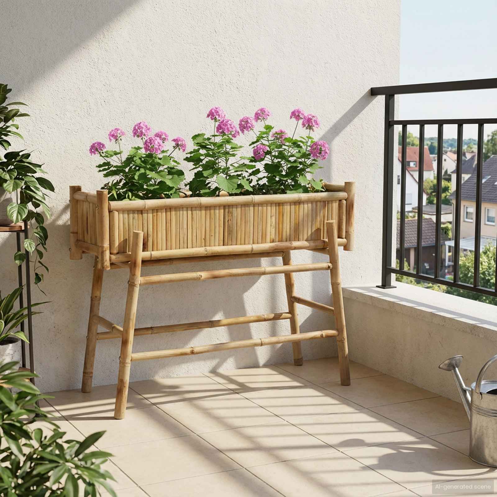 Gartenpflanzer mit Halter Natur 100 x 38 x 74 cm Bambus