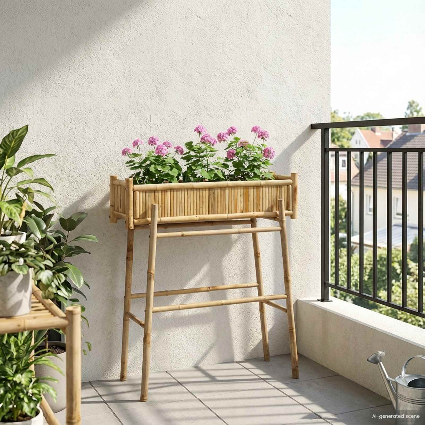 Gartenpflanzer mit Halter Natur 100 x 38 x 114 cm Bambus