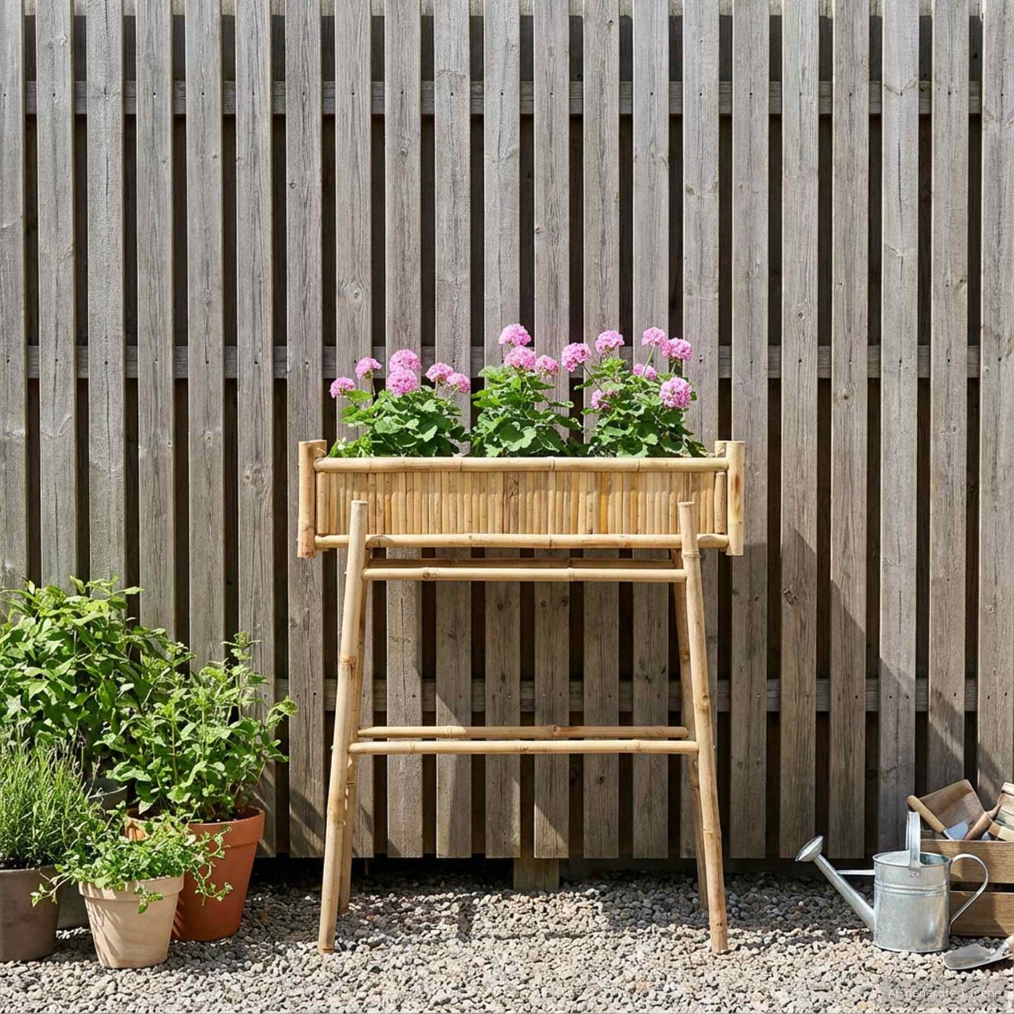 Gartenpflanzer mit Halter Natur 100 x 38 x 114 cm Bambus