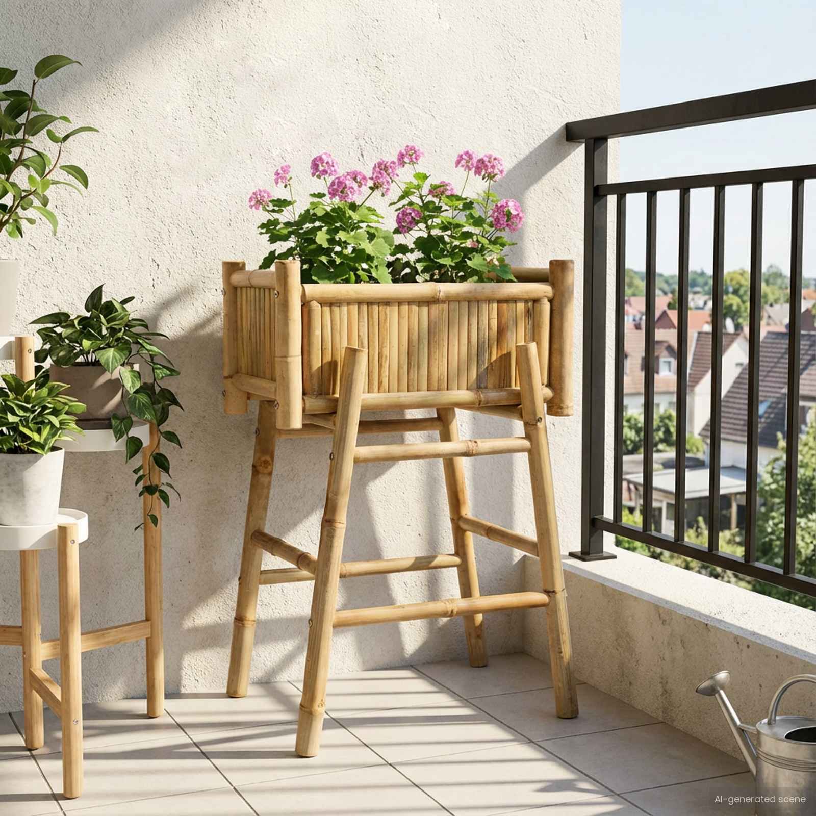 Gartenpflanzer mit Halter Natur 50 x 38 x 74 cm Bambus