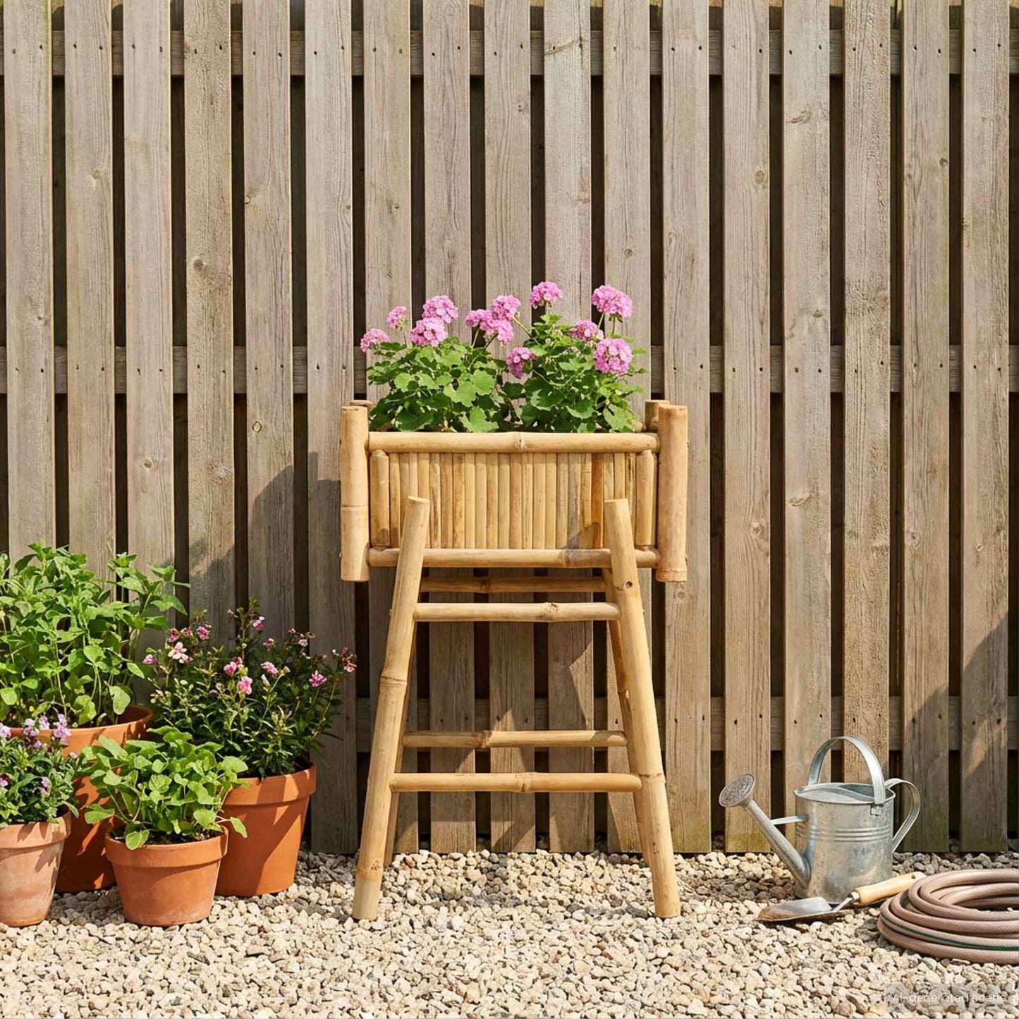 Gartenpflanzer mit Halter Natur 50 x 38 x 74 cm Bambus