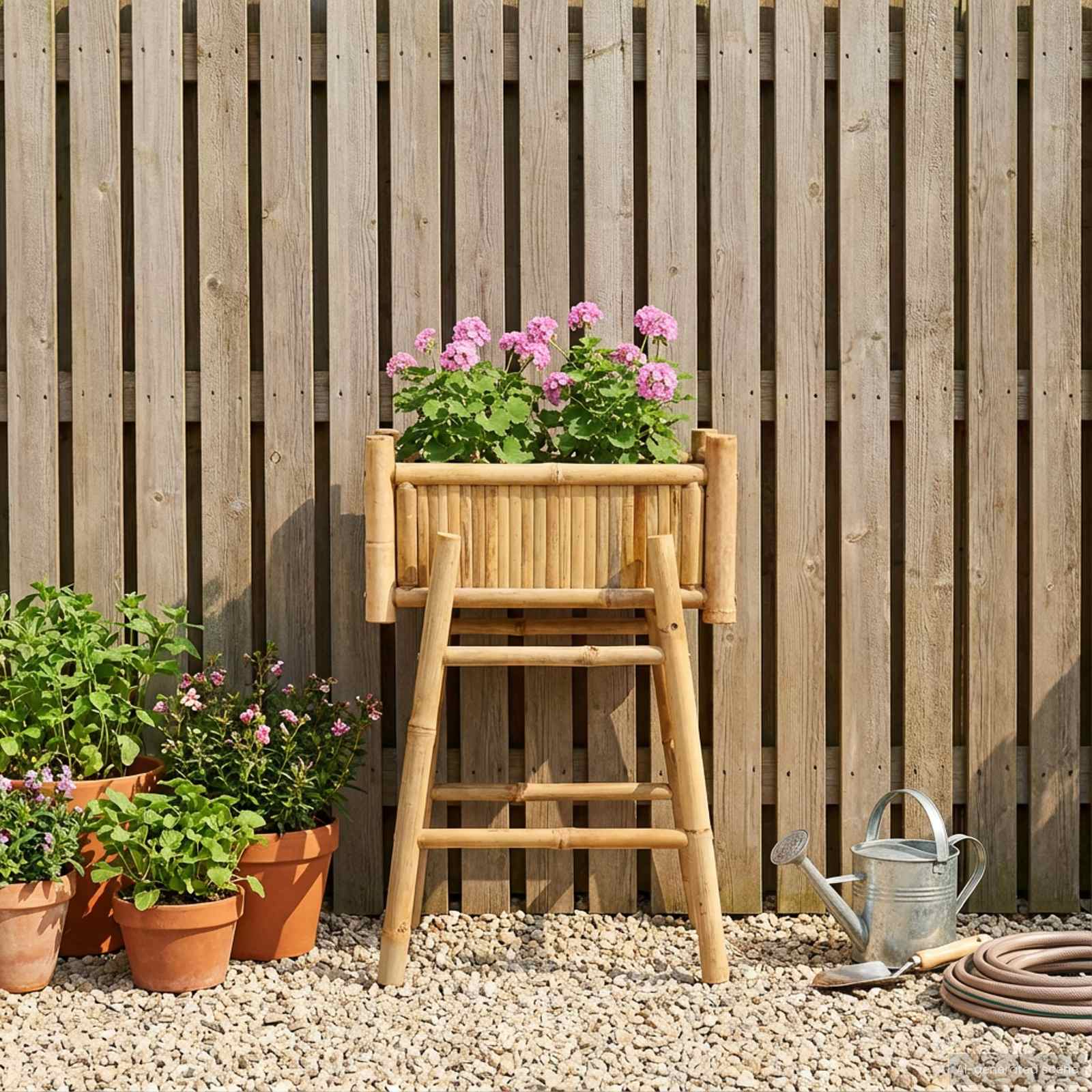 Gartenpflanzer mit Halter Natur 50 x 38 x 74 cm Bambus