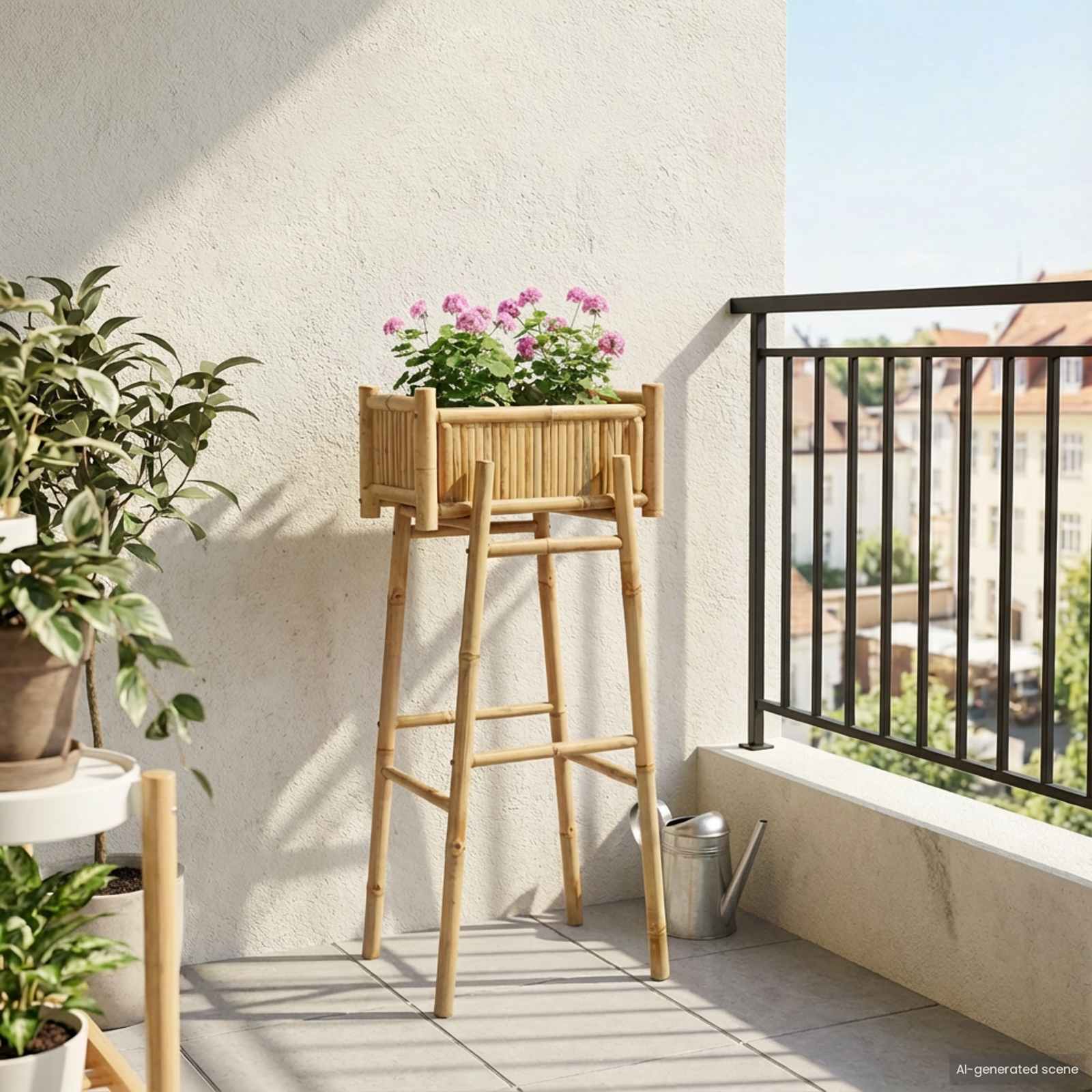 Gartenpflanzer mit Halter Natur 50 x 38 x 114 cm Bambus