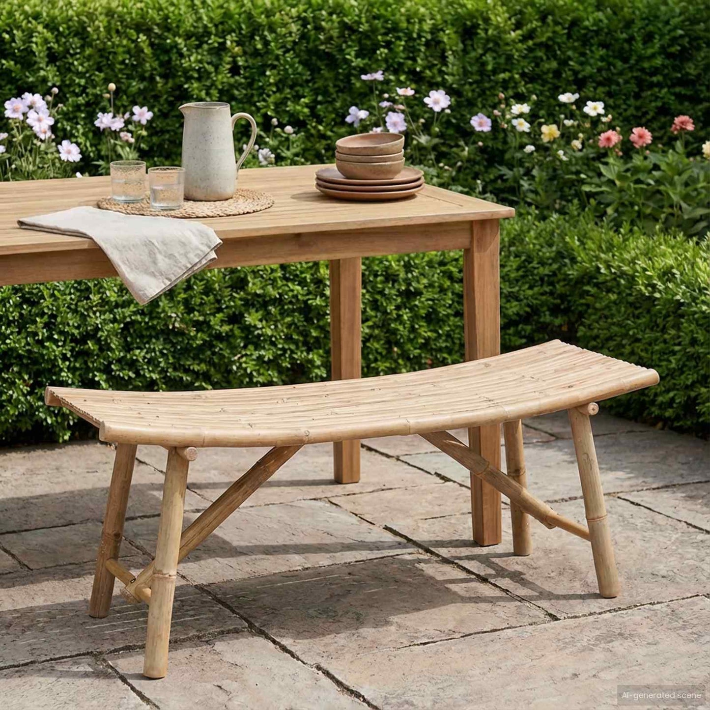 Gartenbank 110 x 45 x 50 cm Bambus Natur Rechtwinklig