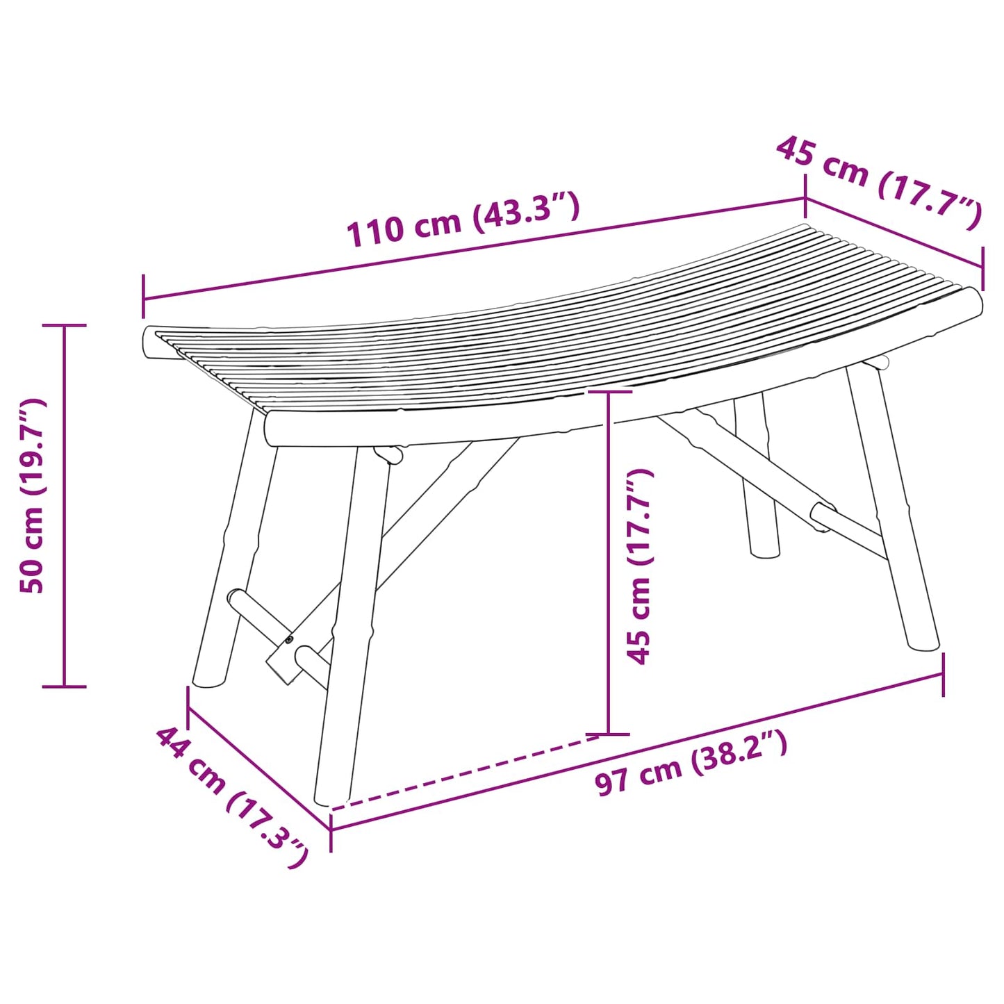 Gartenbank 110 x 45 x 50 cm Bambus Natur Rechtwinklig