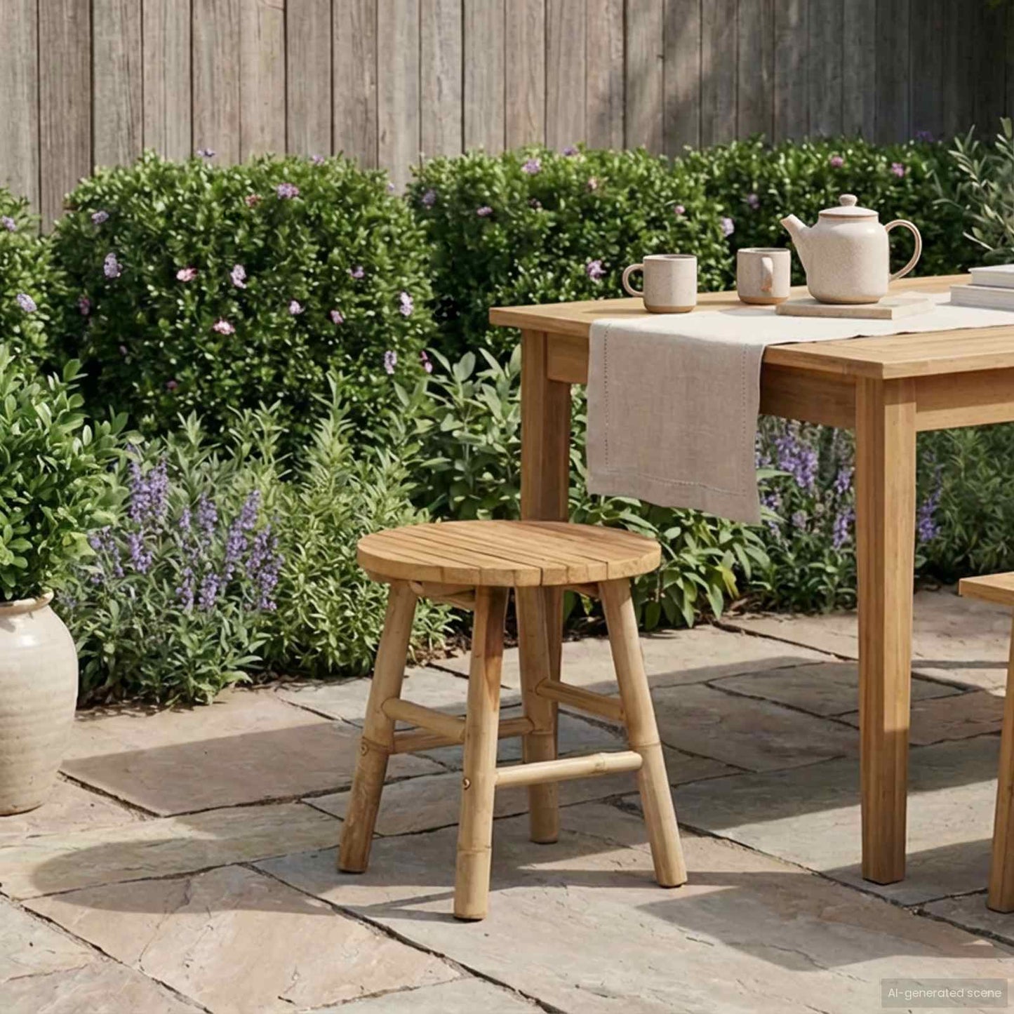 Gartenhocker Natur Ø 38 x 42 cm Bambus