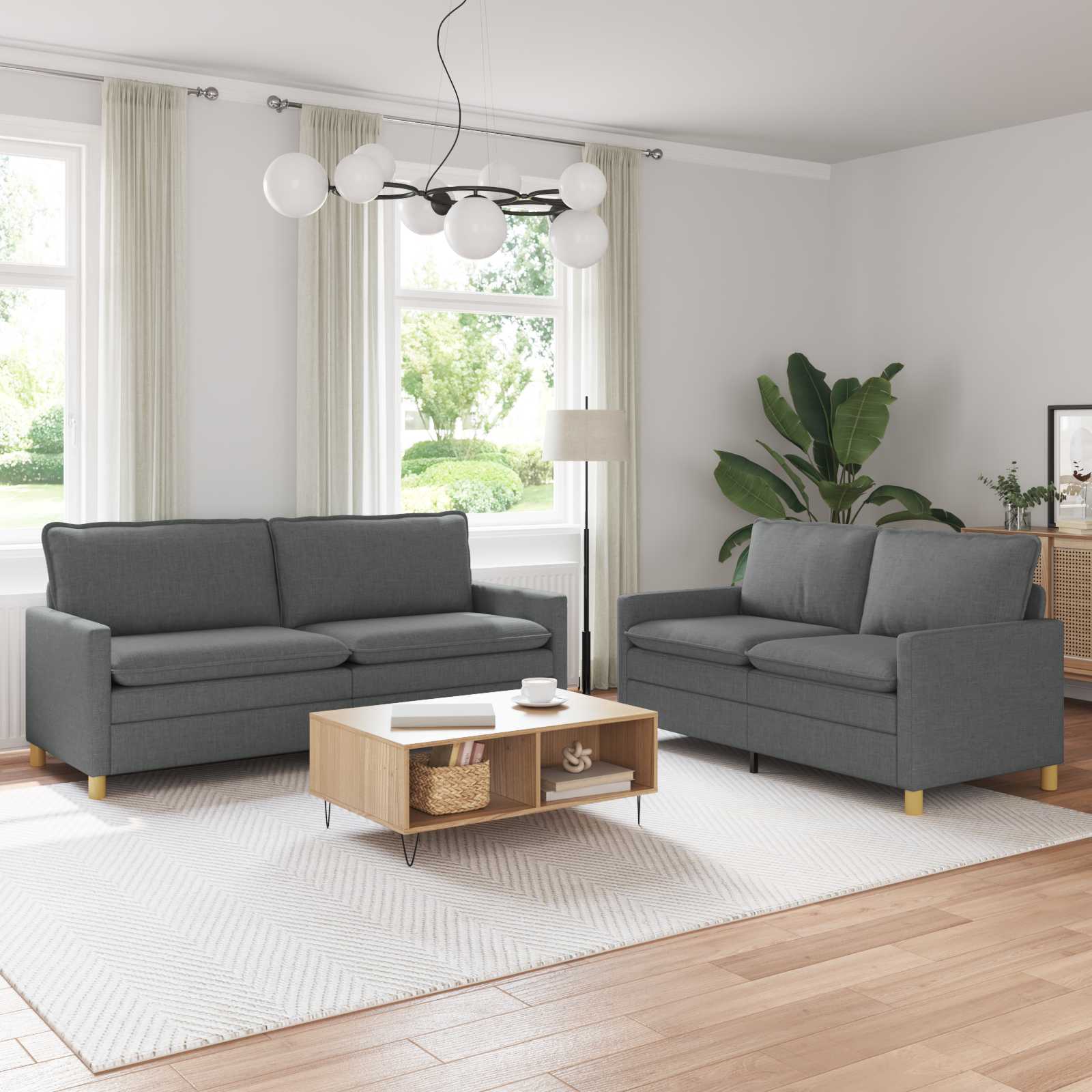 Sofa Set 2 stk. Dunkelgrau Stoff