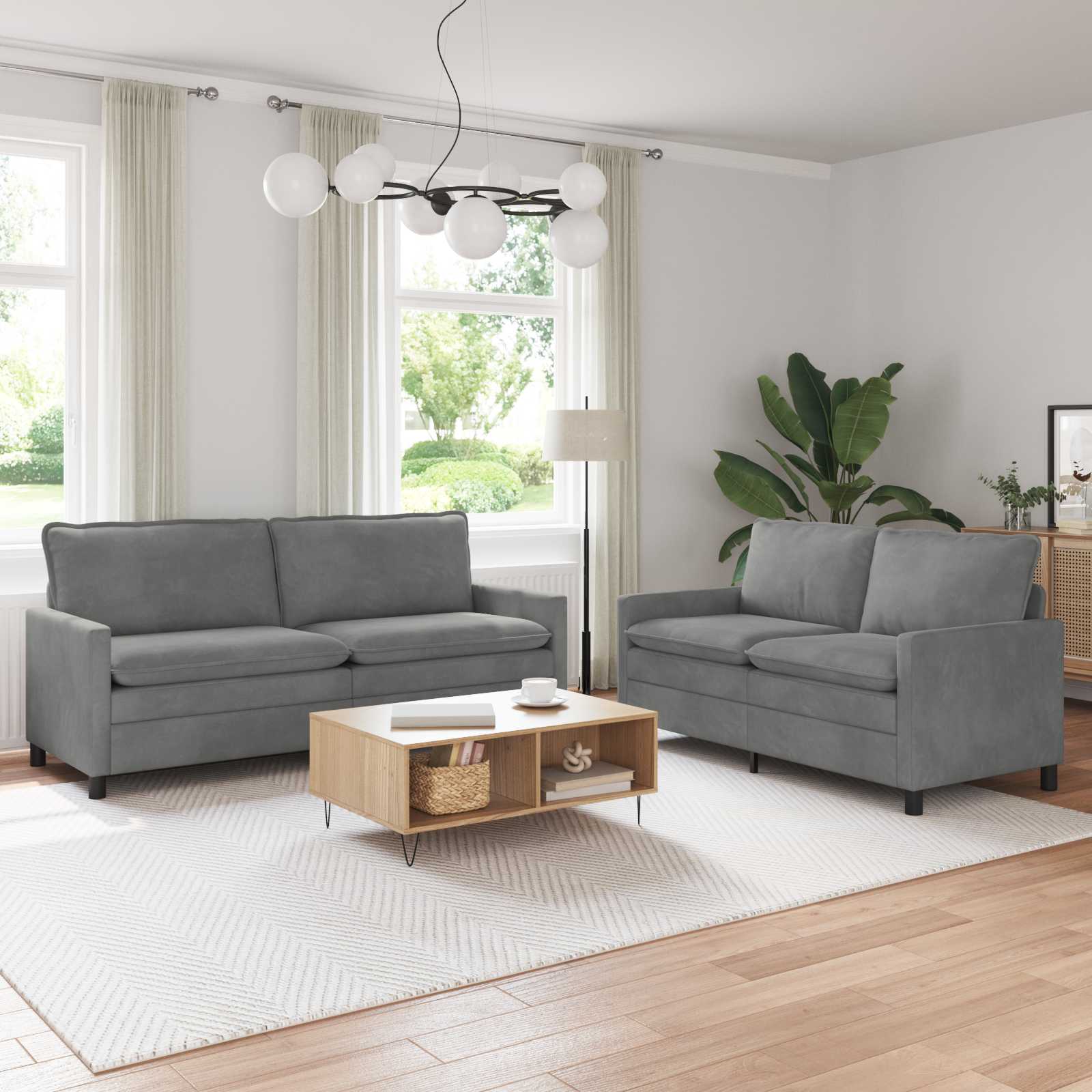 Sofa Set 2 stk. Dunkelgrau Samt