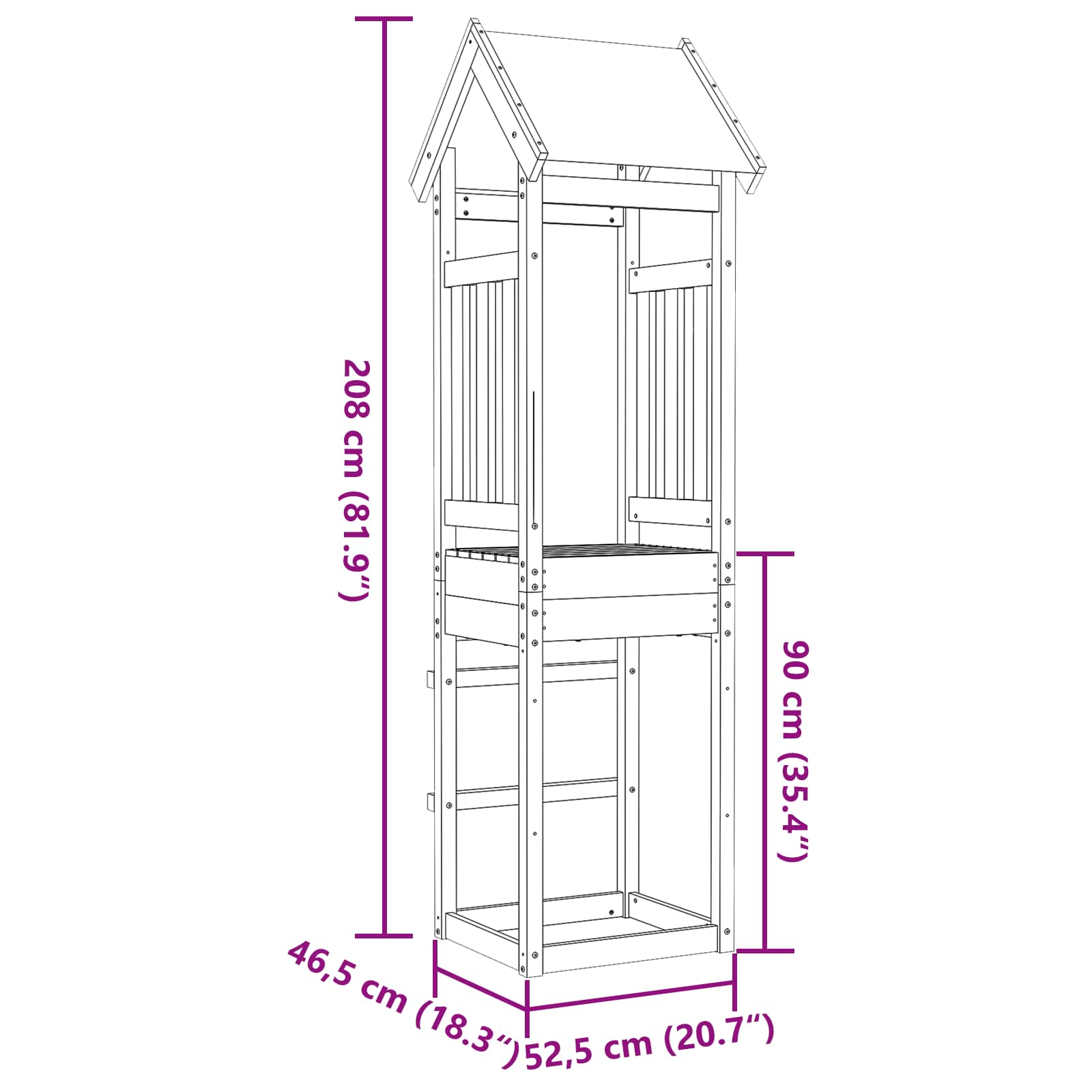Spielturm Braun 52,5 x 46,5 x 208 cm Massives Kiefernholz