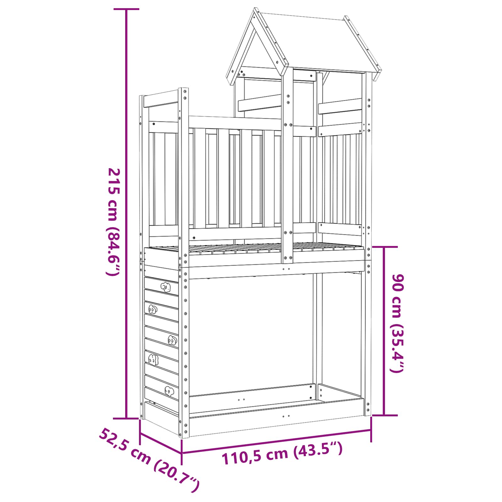 Spielturm Braun 110,5 x 52,5 x 215 cm Massives Kiefernholz