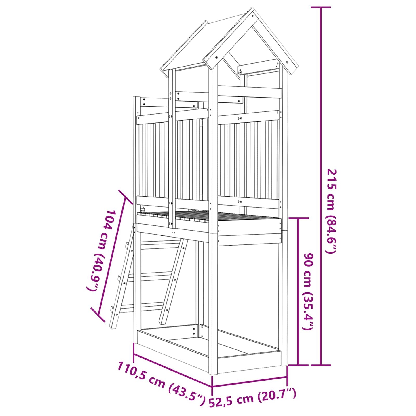 Spielturm Braun 52,5 x 110,5 x 215 cm Massives Kiefernholz
