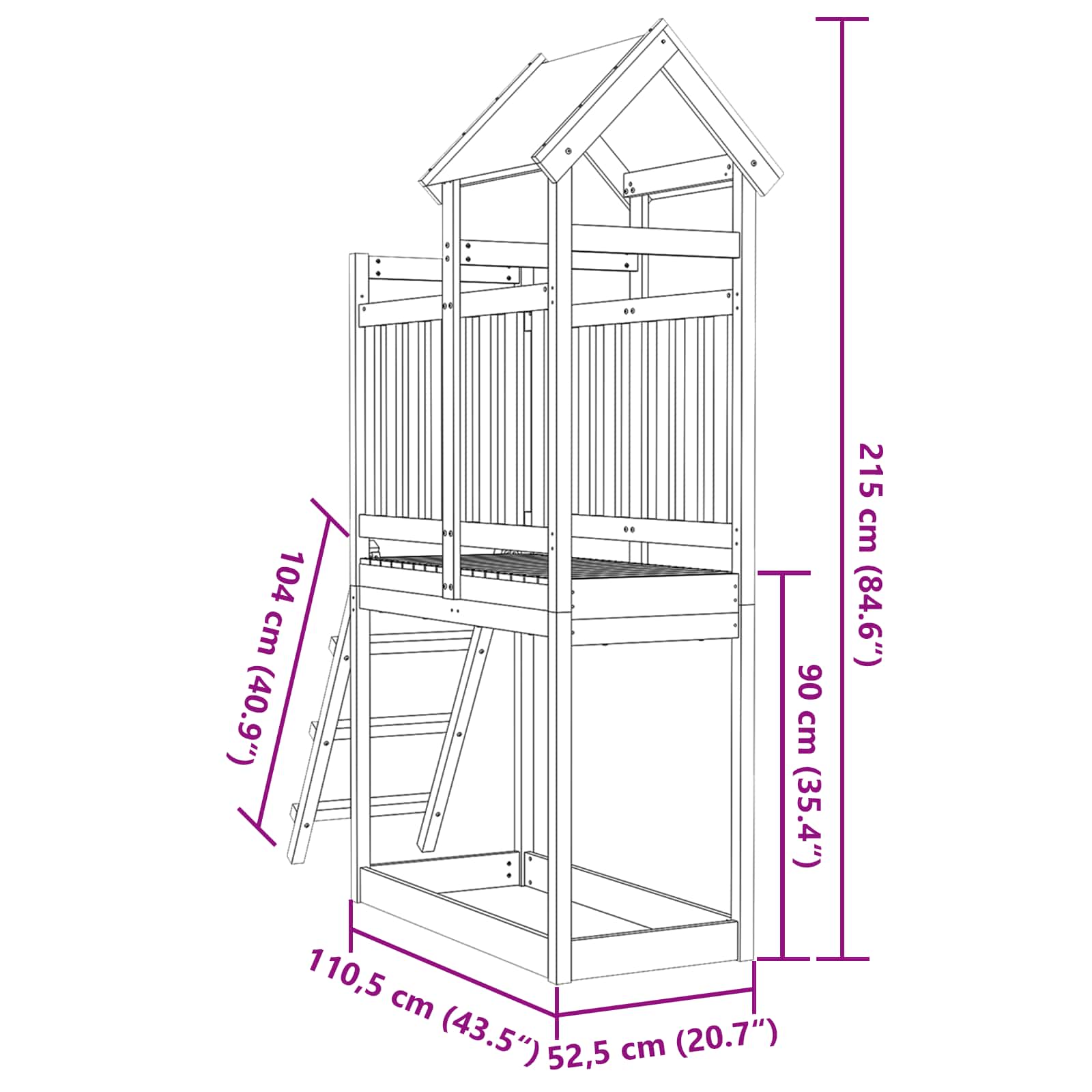 Spielturm Braun 52,5 x 110,5 x 215 cm Massives Kiefernholz