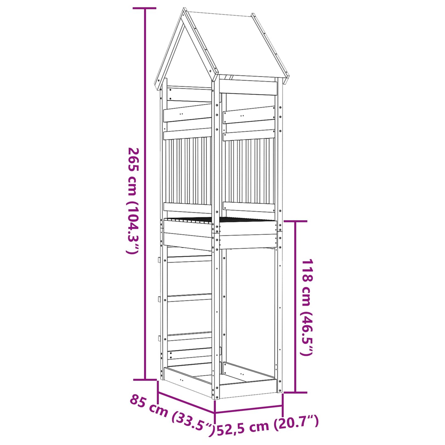 Spielturm Braun 52,5 x 85 x 265 cm Massives Kiefernholz