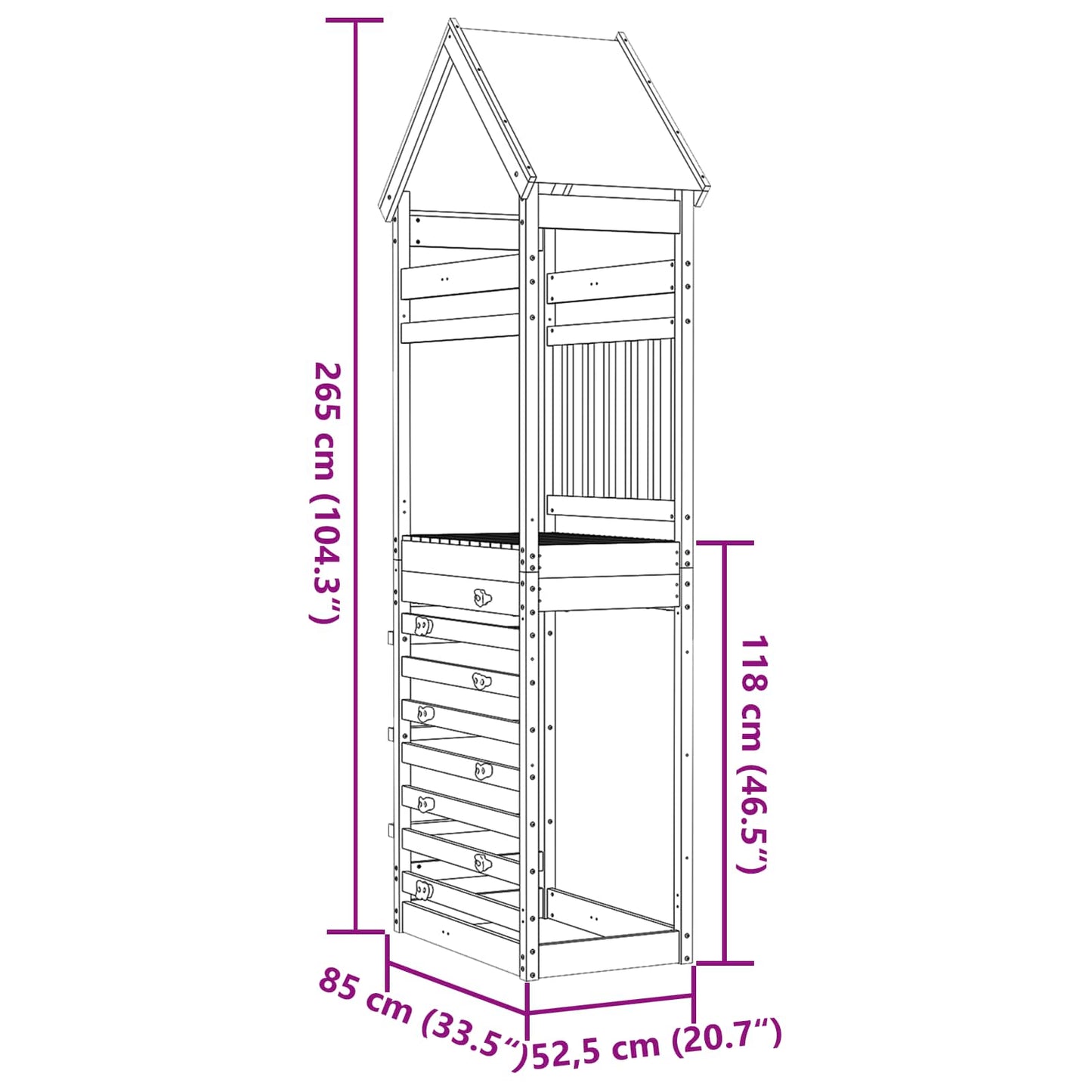 Spielturm Braun 52,5 x 85 x 265 cm Massives imprägniertes Holz
