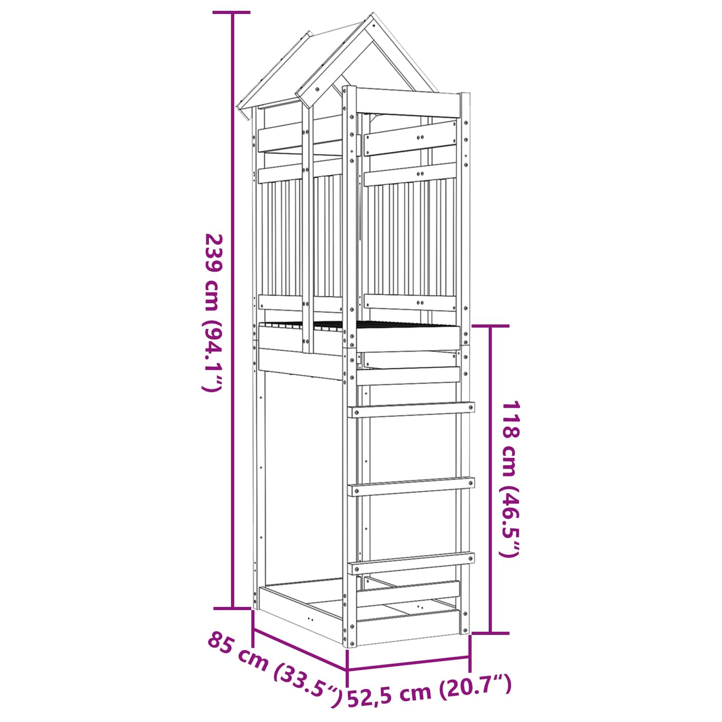 Spielturm Braun 52.5 x 85 x 239 cm Massives imprägniertes Holz