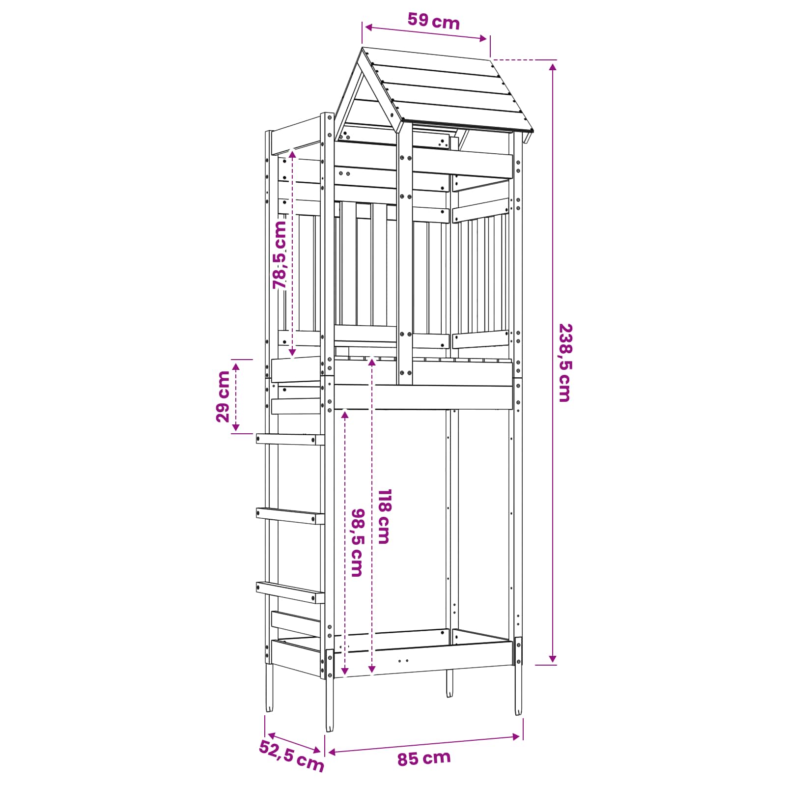Spielturm Braun 52,5 x 85 x 238 cm Massives Kiefernholz