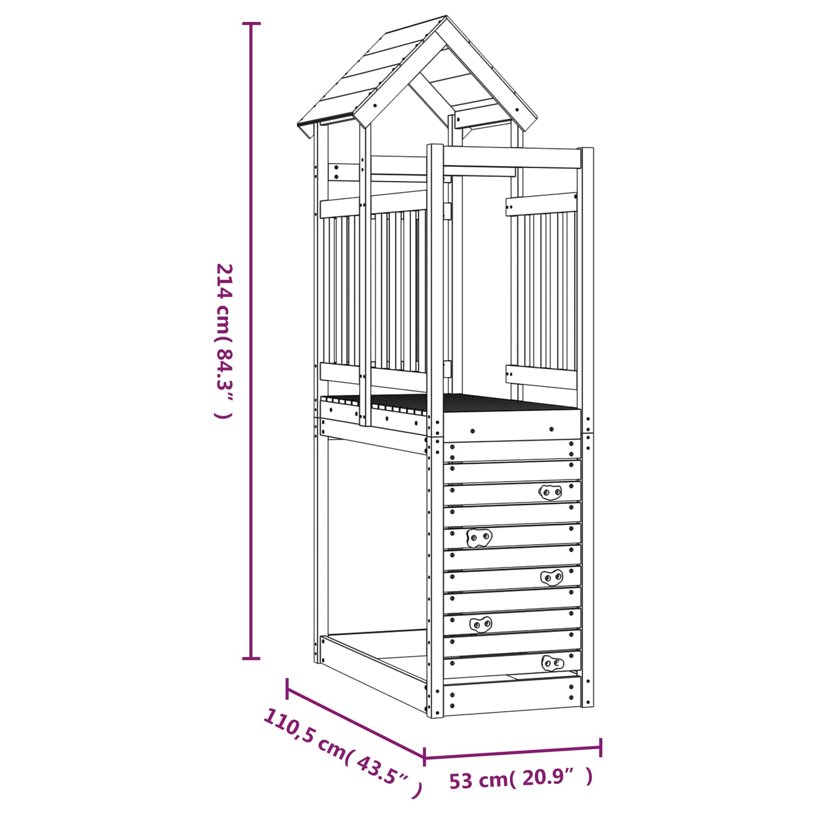 Spielturm Braun 53 x 110,5 x 214 cm Massives Kiefernholz