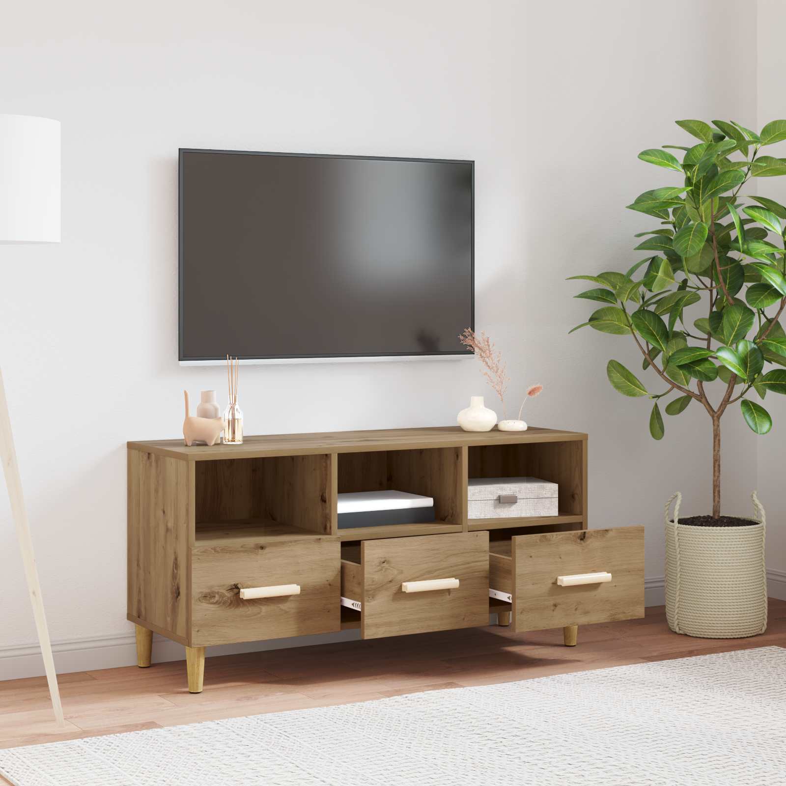 TV-Schränk 102 x 36 x 50 cm Kunsthandwerk Eiche Holzwerkstoff
