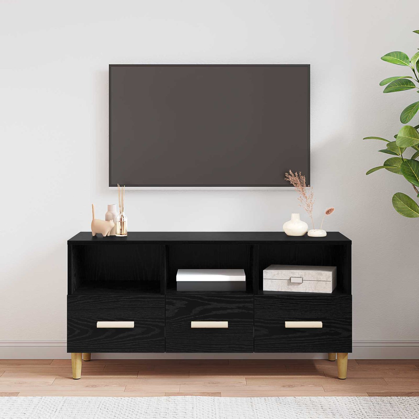 TV-Schränk 102 x 36 x 50 cm Schwarz Eichen-Optik Holzwerkstoff