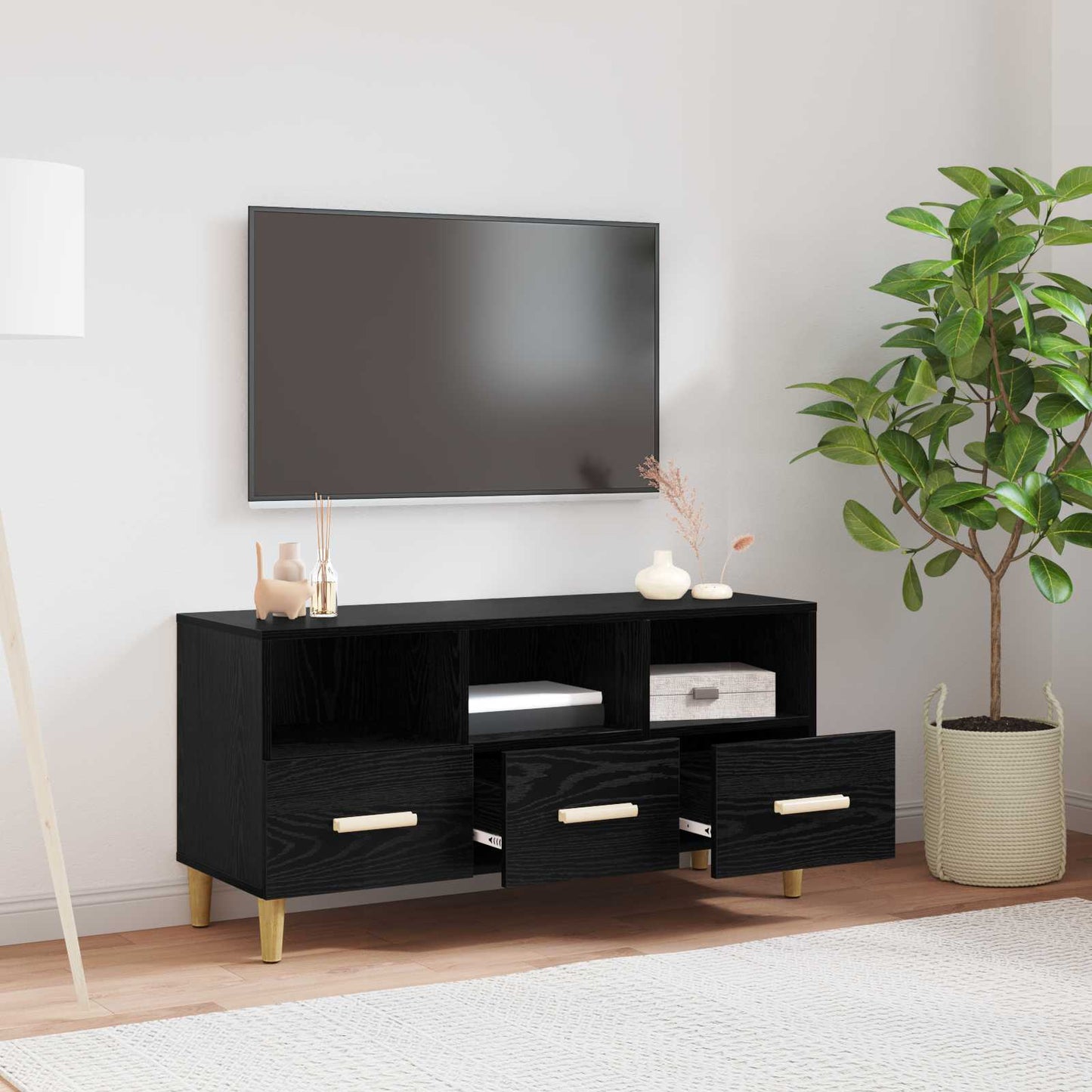 TV-Schränk 102 x 36 x 50 cm Schwarz Eichen-Optik Holzwerkstoff