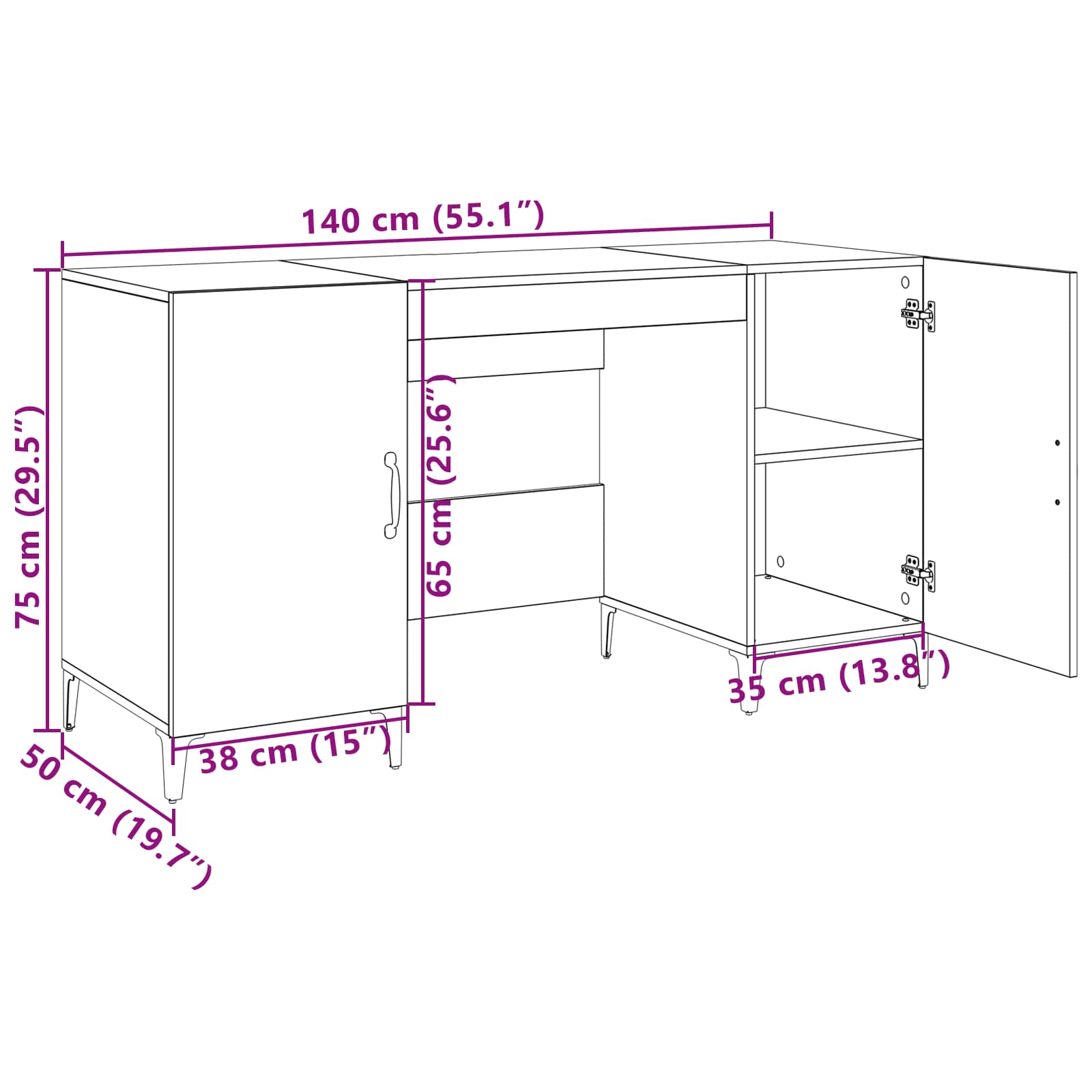 Schreibtisch Kunsthandwerk Eiche Holzwerkstoff 140 x 50 x 75 cm