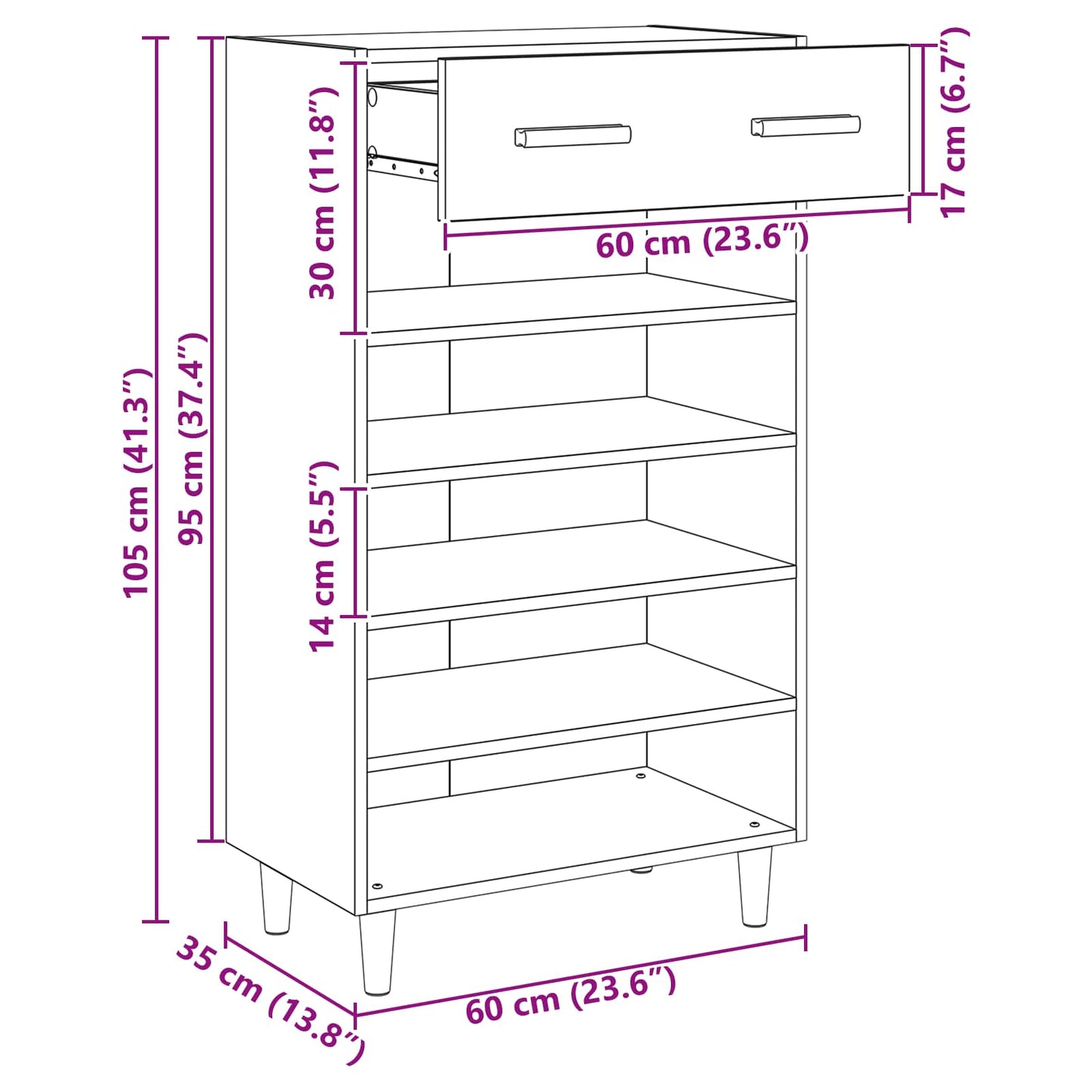 Schuhschrank 60 x 35 x 105 cm Holzwerkstoff Kunsthandwerk Eiche