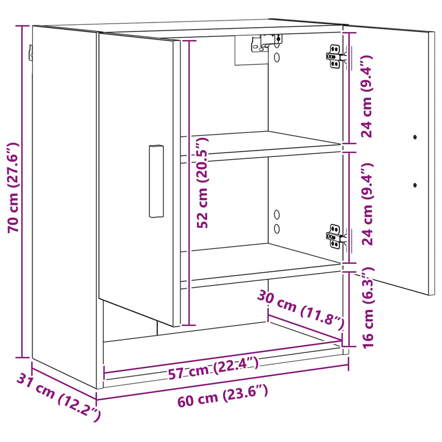 Wandschrank 60 x 31 x 70 cm Holzwerkstoff Altholz