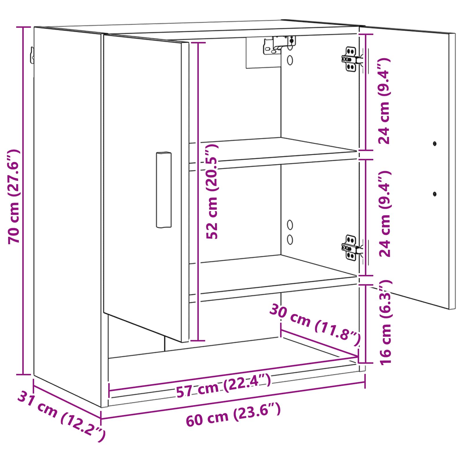 Wandschrank 60 x 31 x 70 cm Holzwerkstoff Schwarz Eichen-Optik