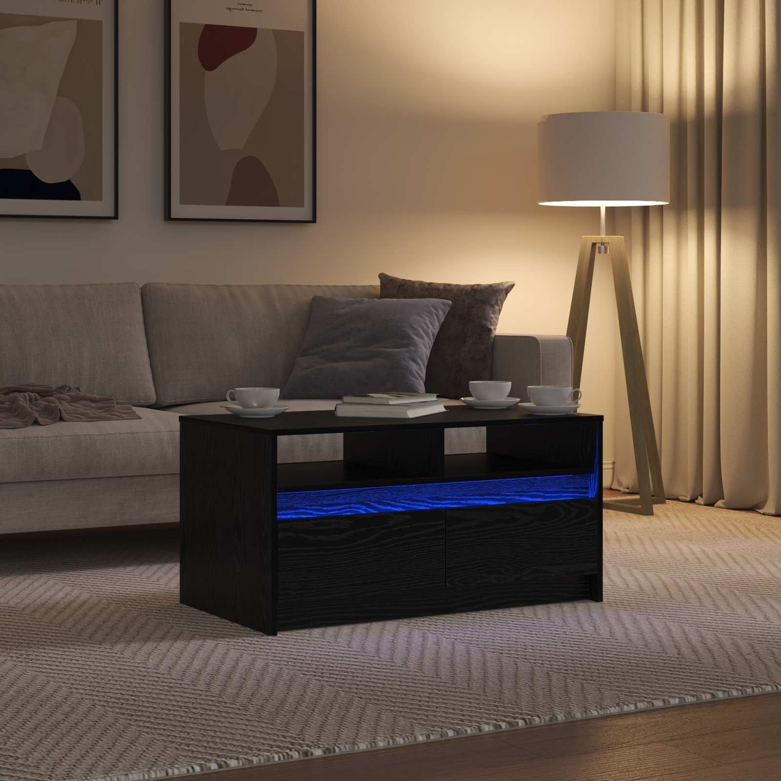 Couchtisch Schwarz Eichen-Optik 90 x 50 x 45 cm Holzwerkstoff