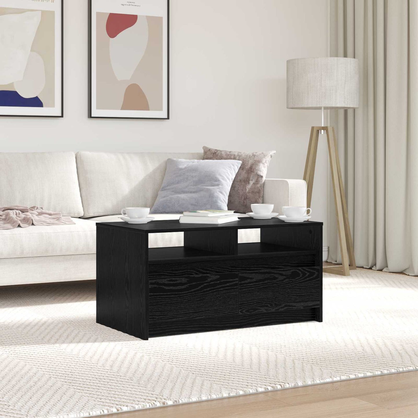 Couchtisch Schwarz Eichen-Optik 90 x 50 x 45 cm Holzwerkstoff