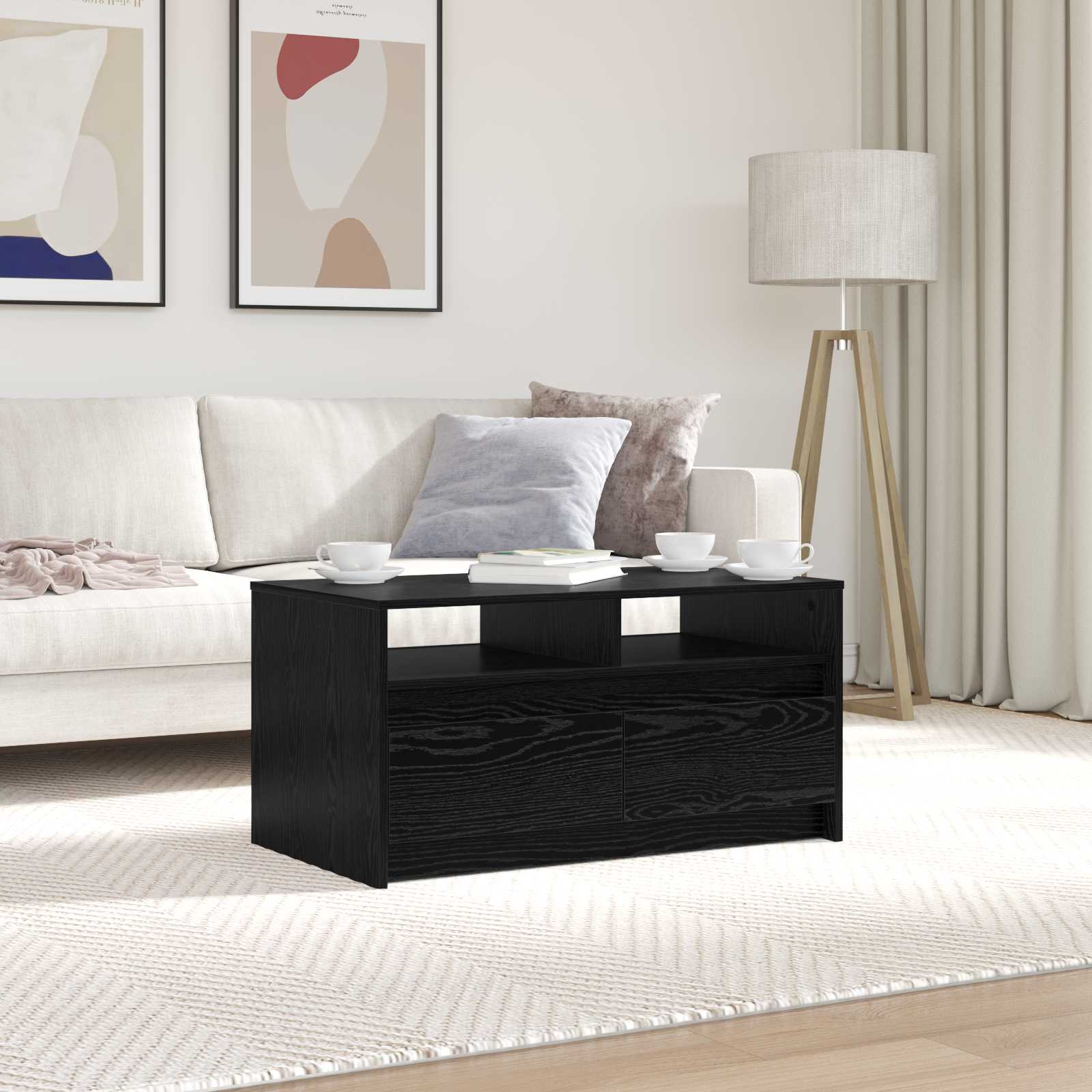 Couchtisch Schwarz Eichen-Optik 90 x 50 x 45 cm Holzwerkstoff