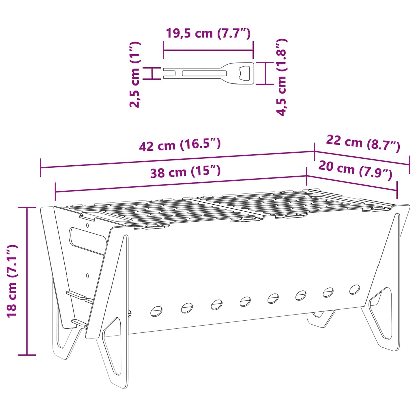 Camping Feuerstelle 42 x 22 x 18 cm Edelstahl Silber