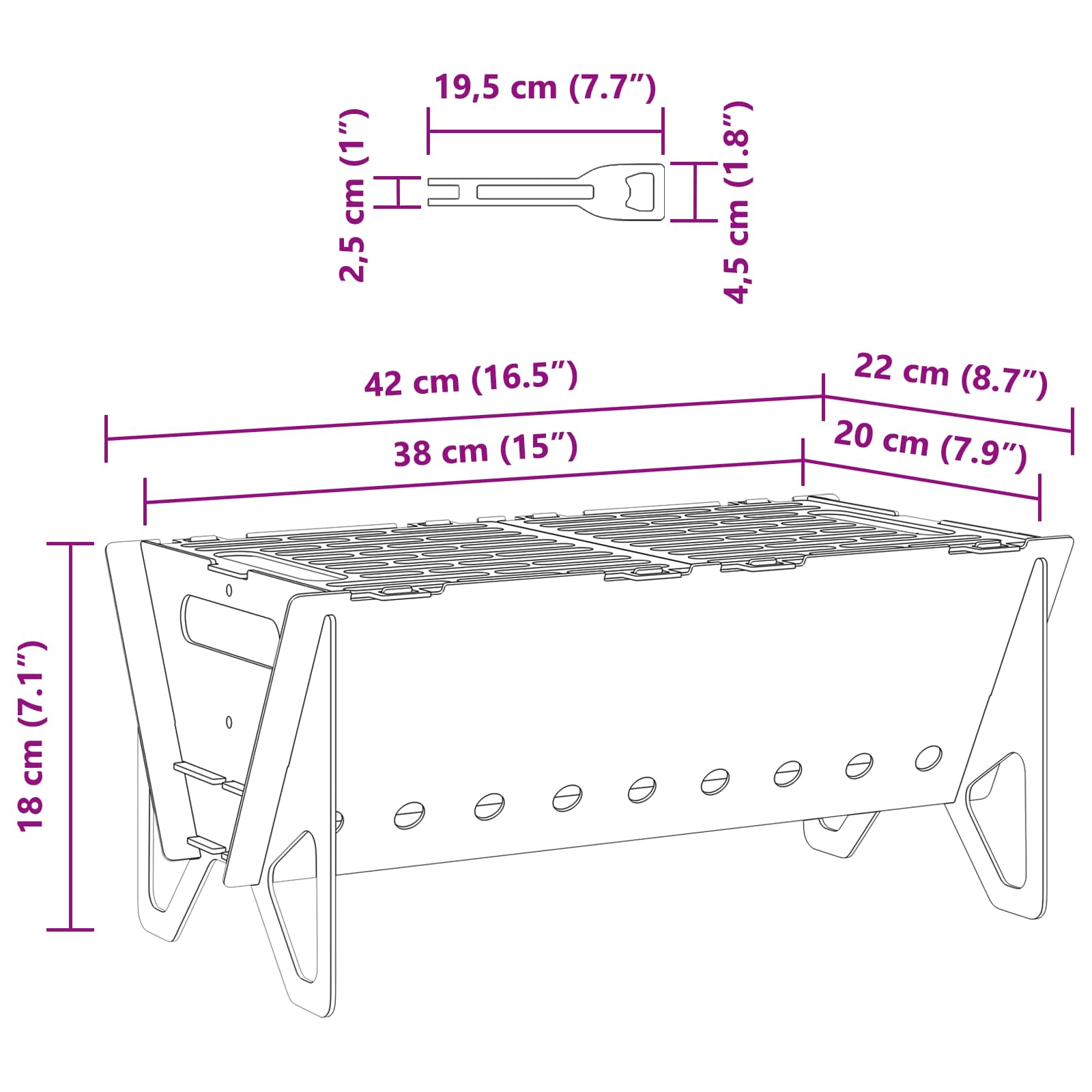 Camping Feuerstelle 42 x 22 x 18 cm Edelstahl Silber