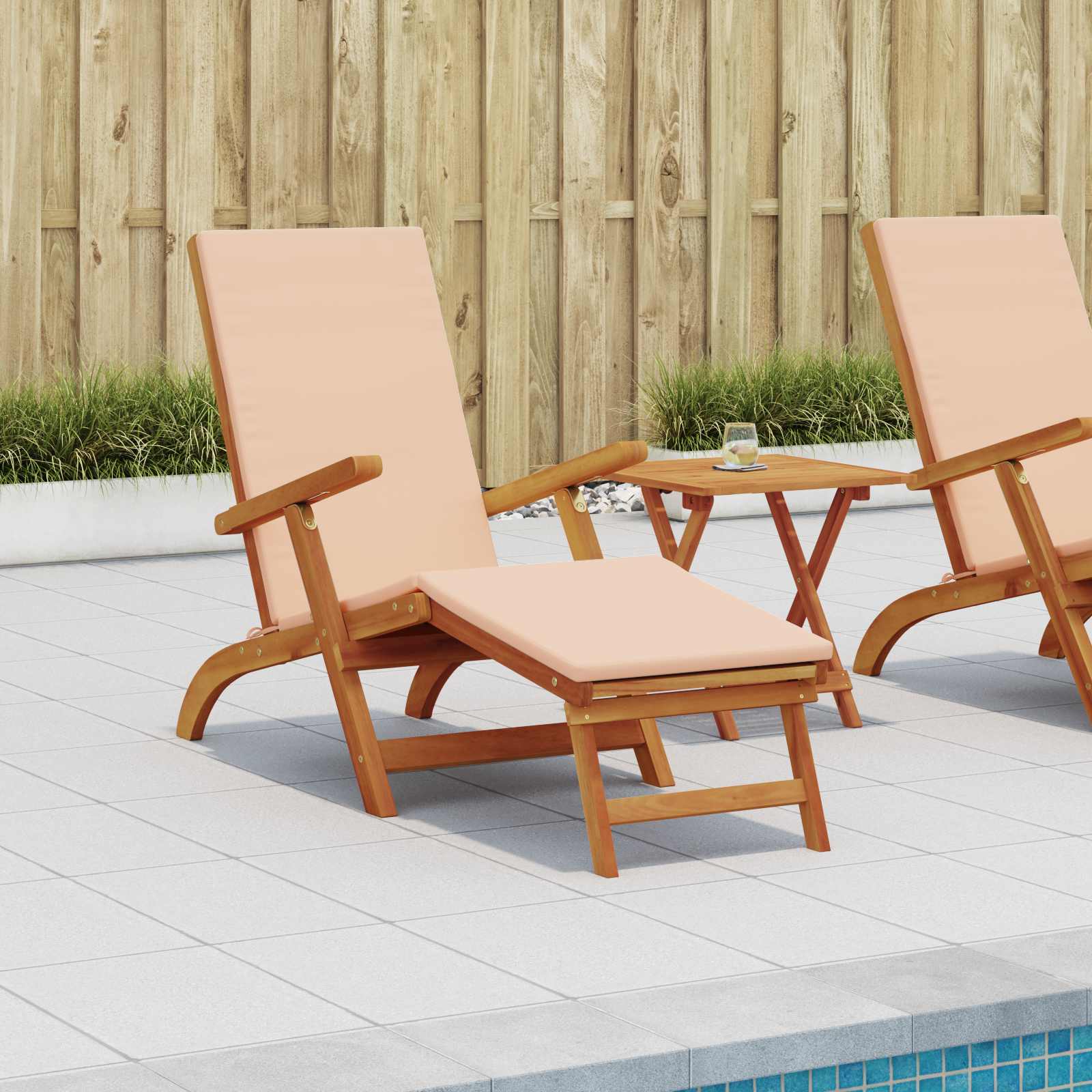 Reclining and Folding Sunlounger 2 pcs Beige Massivholz Akazie