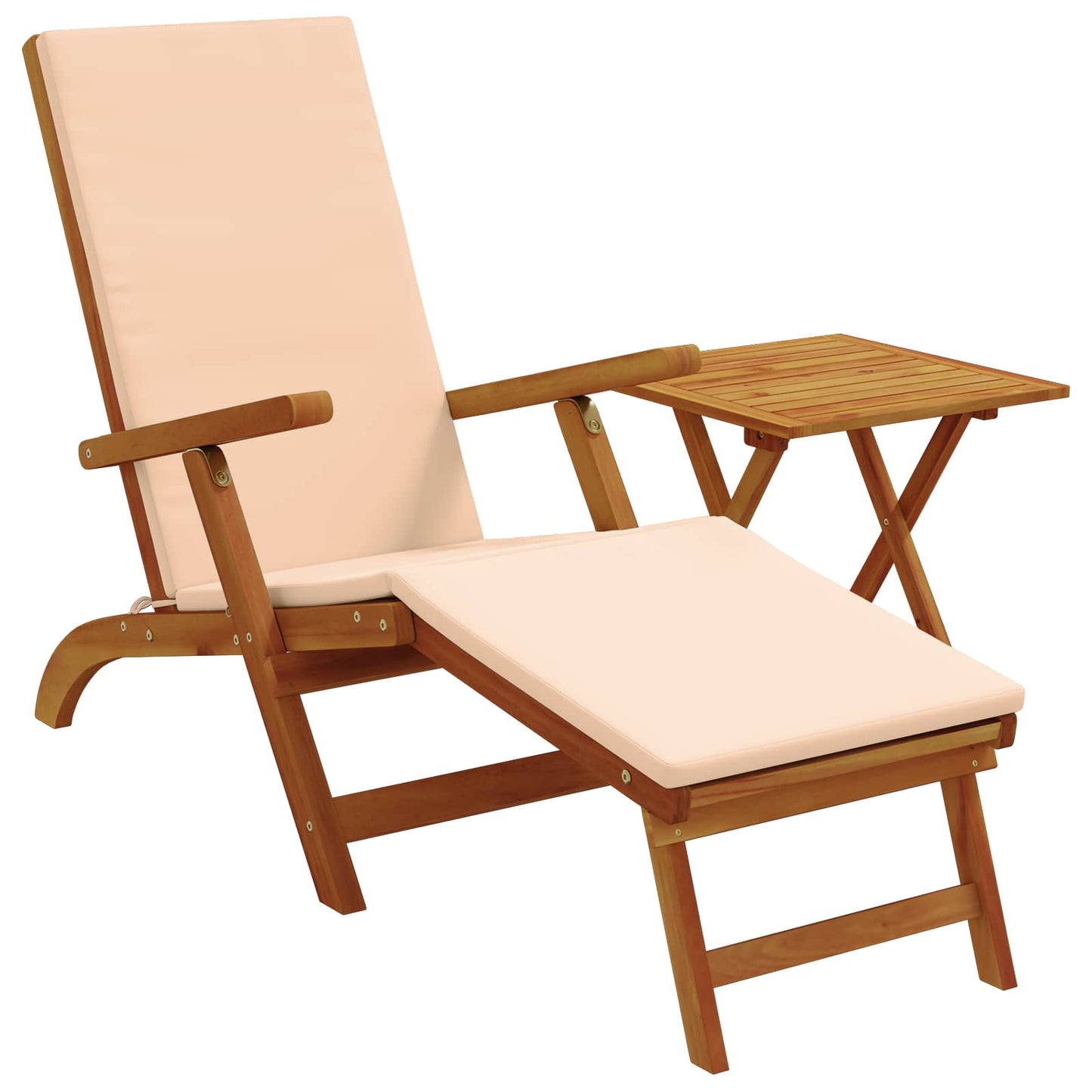 Reclining and Folding Sunlounger 2 pcs Beige Massivholz Akazie