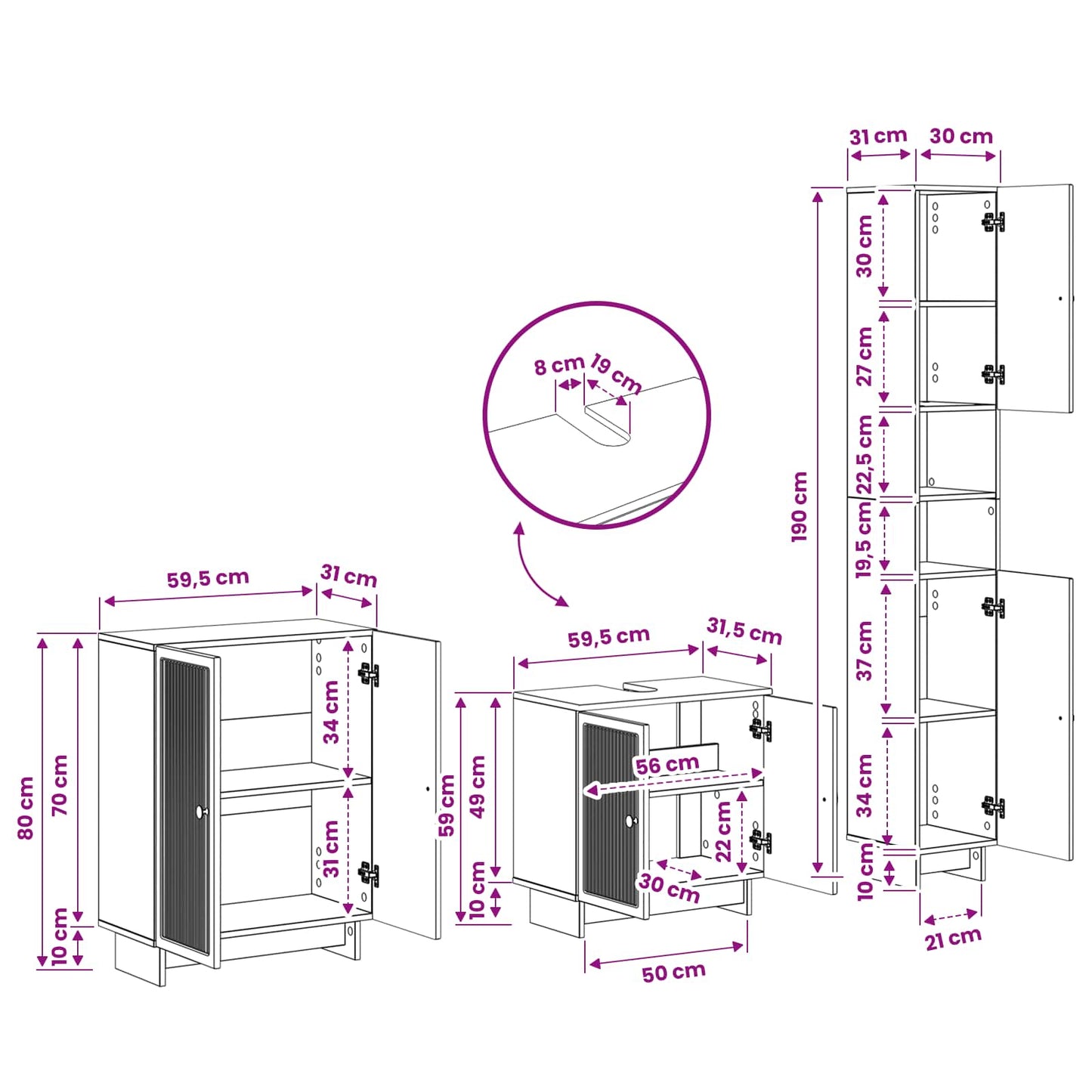 3-teiliges Badezimmer-Schranksystem EDE Artisan-Eiche