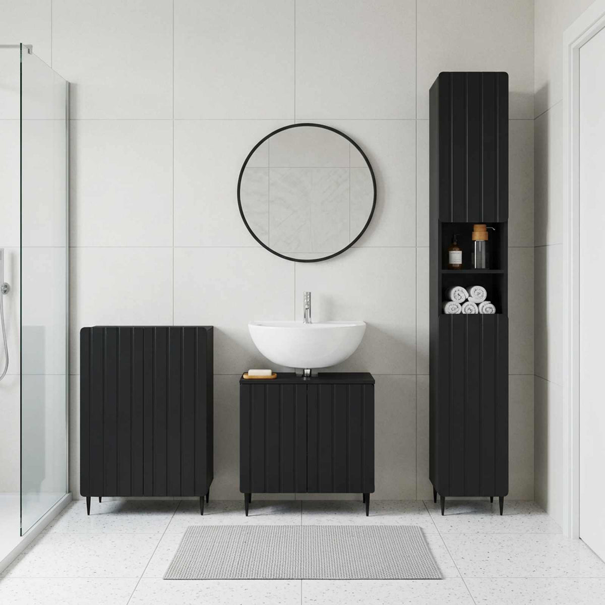 3-teiliges Badezimmer-Schranksystem ZWOLLE Schwarz