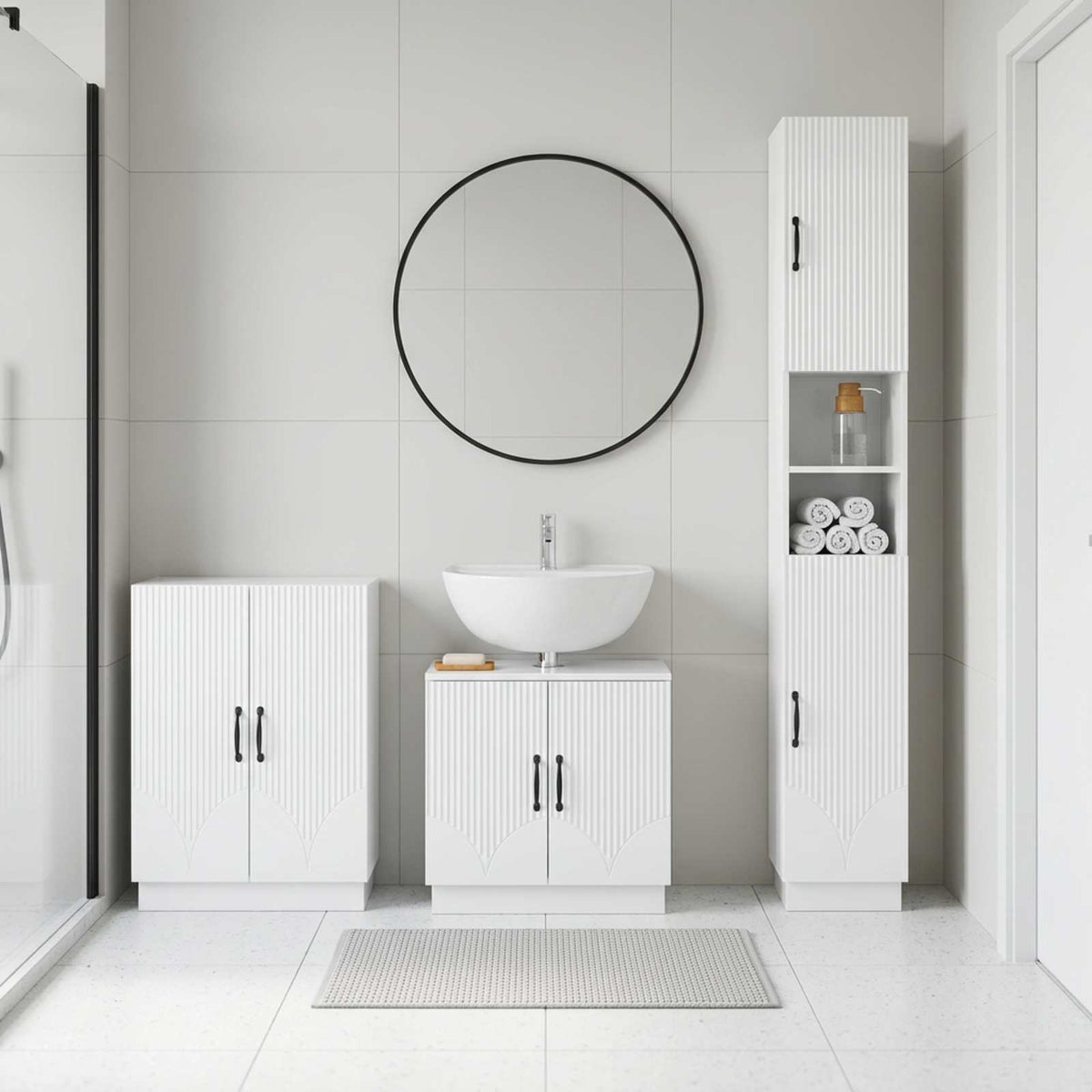 3-teiliges Badezimmer-Schranksystem HOORN Hochglanz Weiß