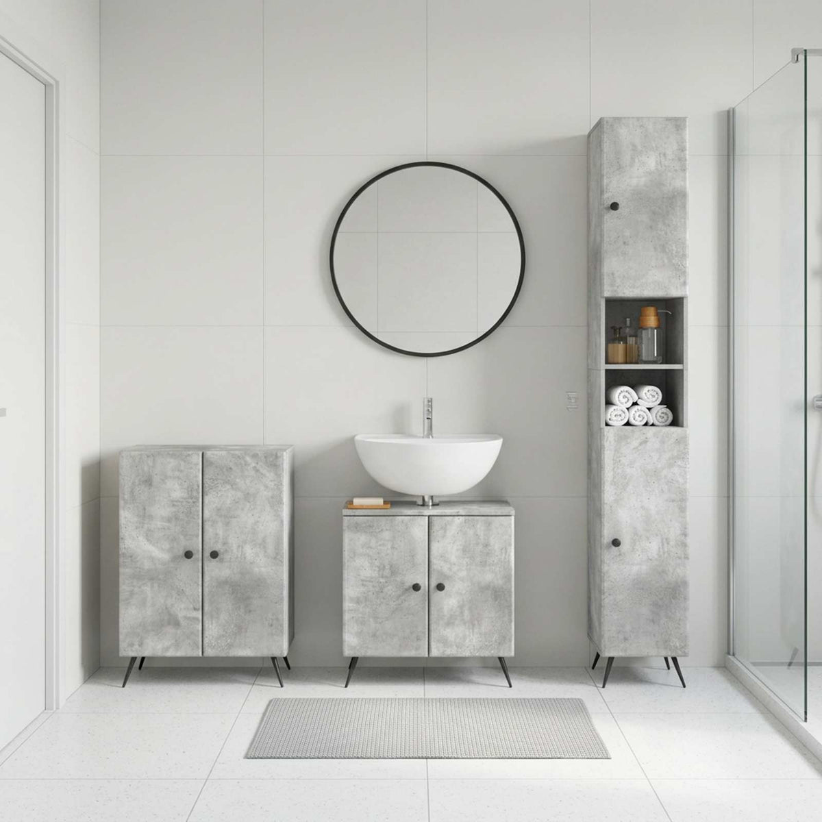 3-teiliges Badezimmer-Schranksystem BREDA Betongrau