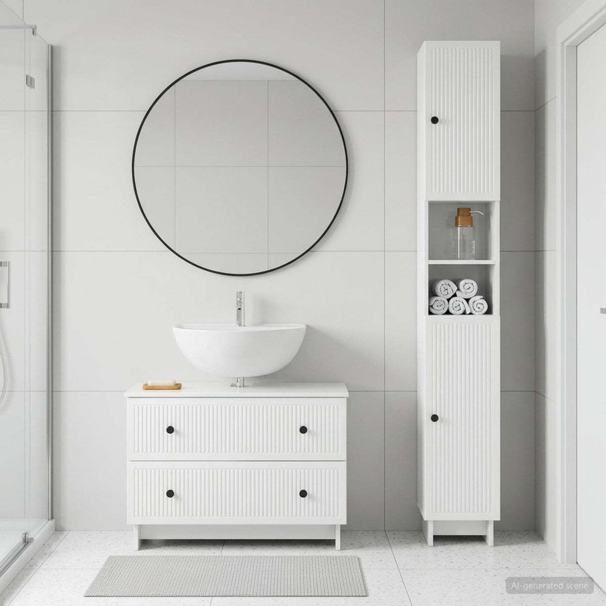2-teiliges Badezimmer Schrank Set EDE Hochglanz Weiß
