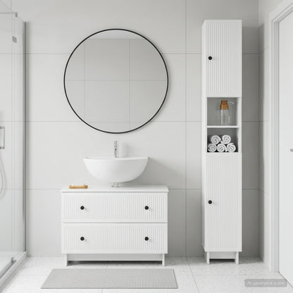 2-teiliges Badezimmer Schrank Set EDE Hochglanz Weiß