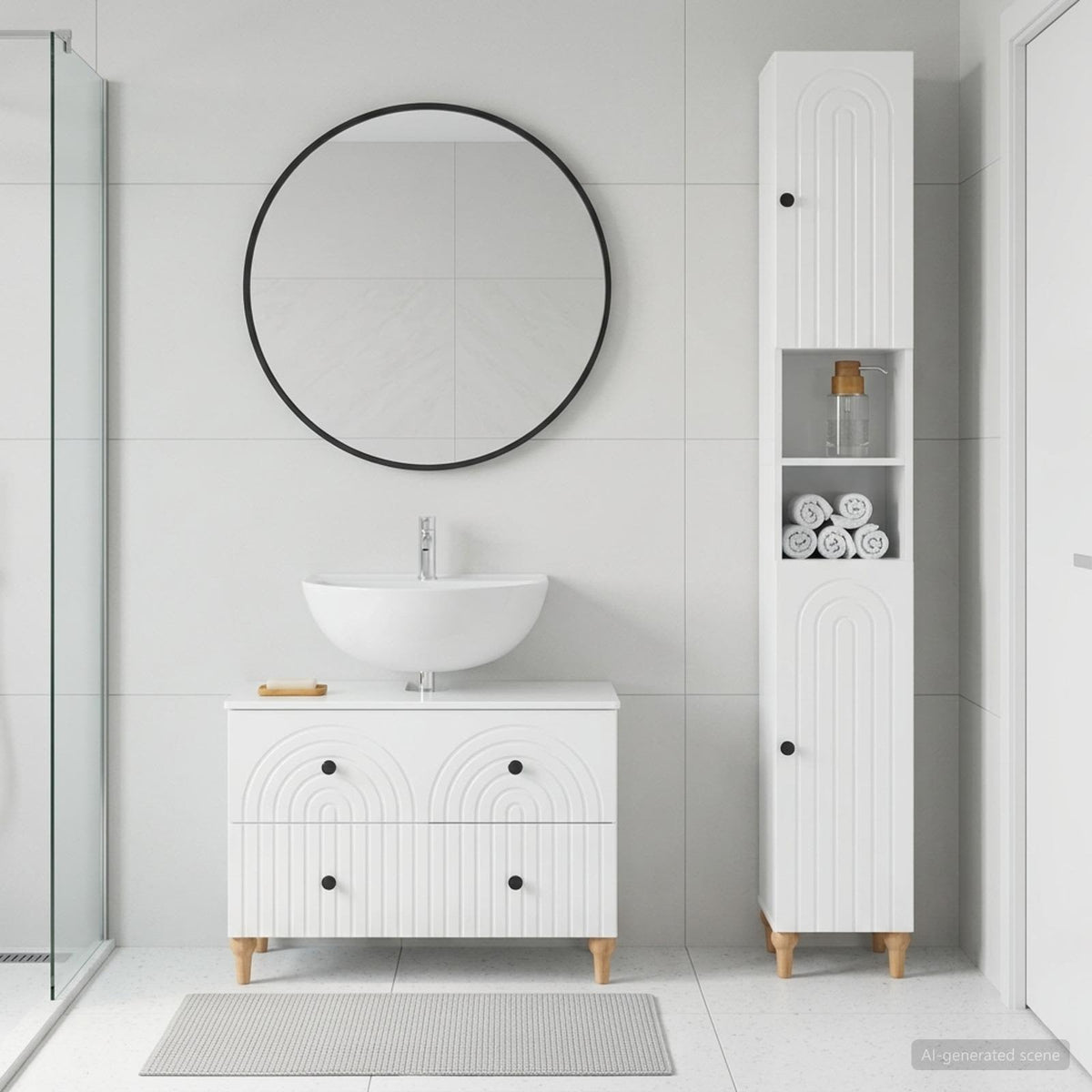 2-teiliges Badezimmer Schrank Set ALKMAAR Hochglanz Weiß