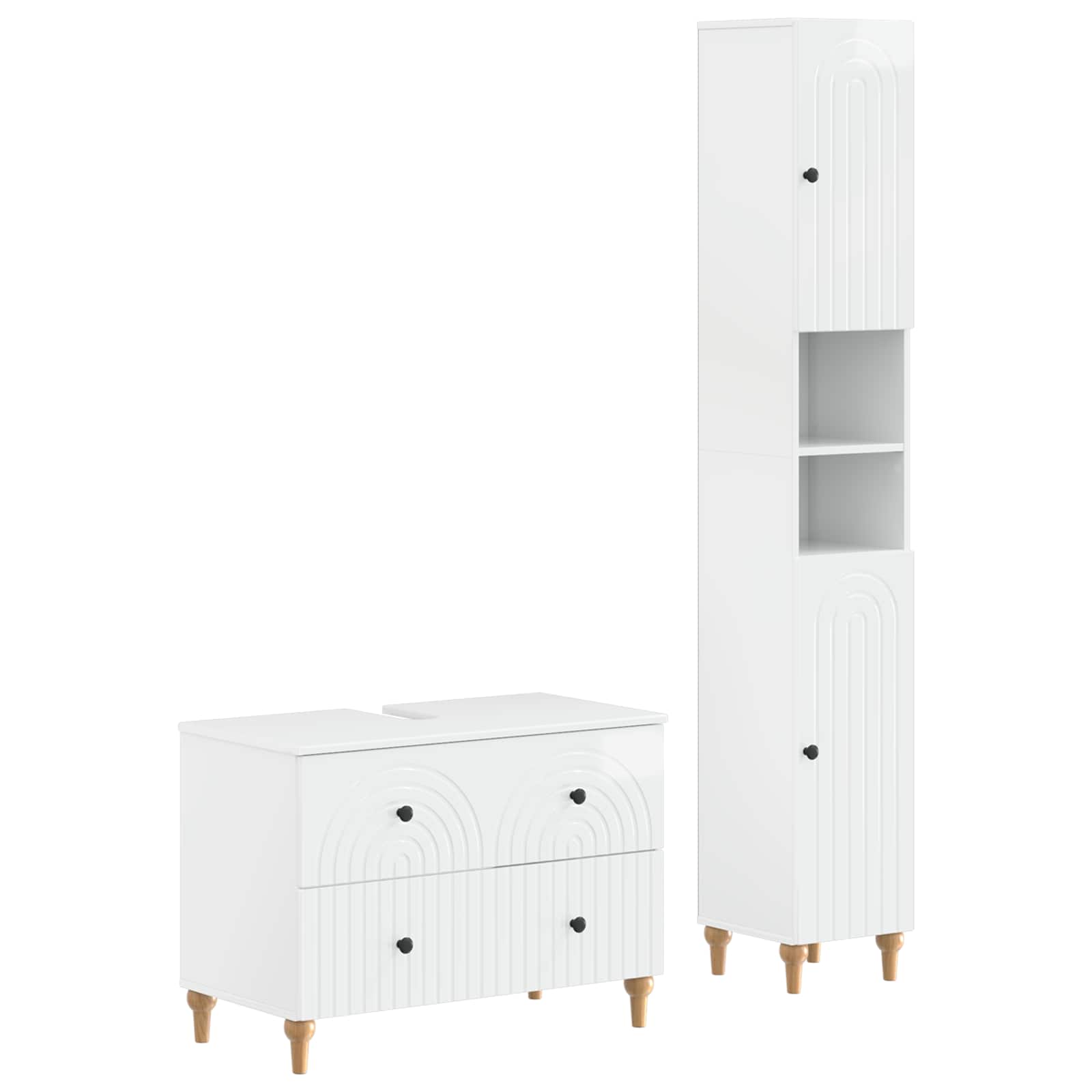 2-teiliges Badezimmer Schrank Set ALKMAAR Hochglanz Weiß
