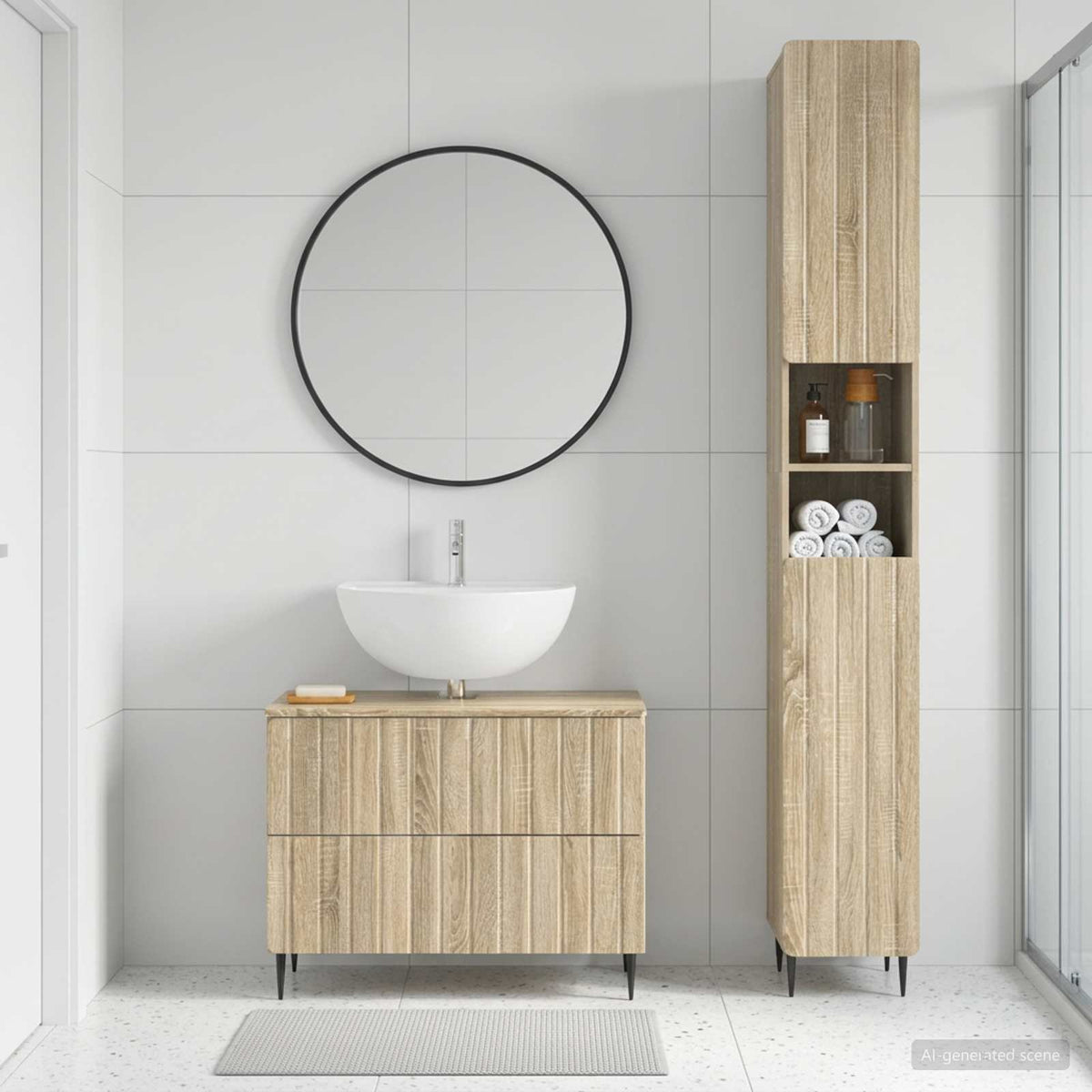 2-teiliges Badezimmer Schrank Set ZWOLLE Sonoma-Eiche